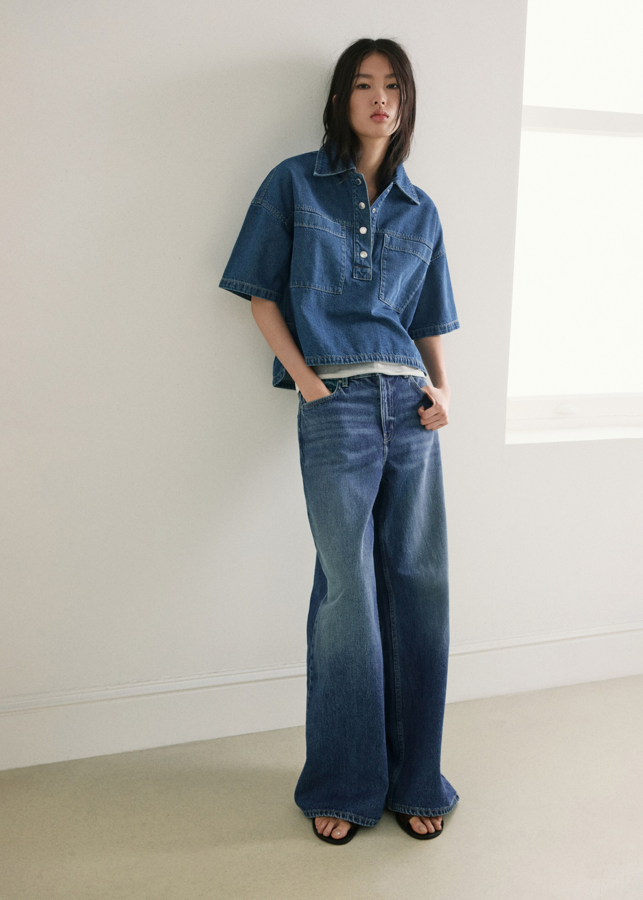 Wide leg mid-rise jeans - General plane, Medium Blue. Ref: 27087148-00.