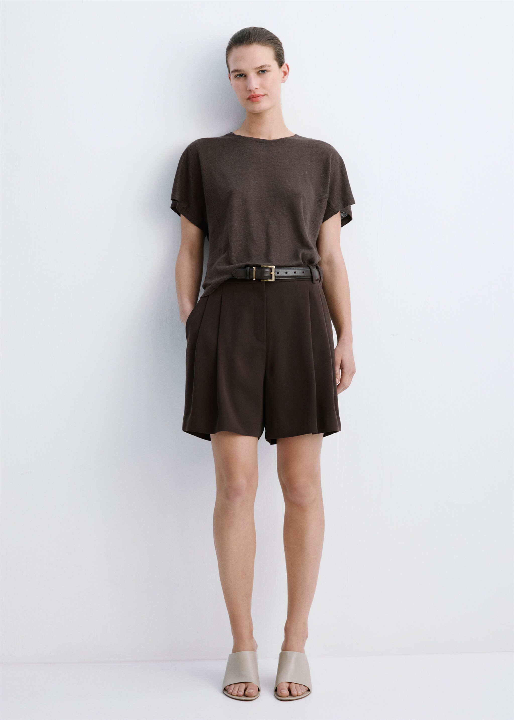 Short-sleeved linen t-shirt - General plane, Brown. Ref: 27087155-00.