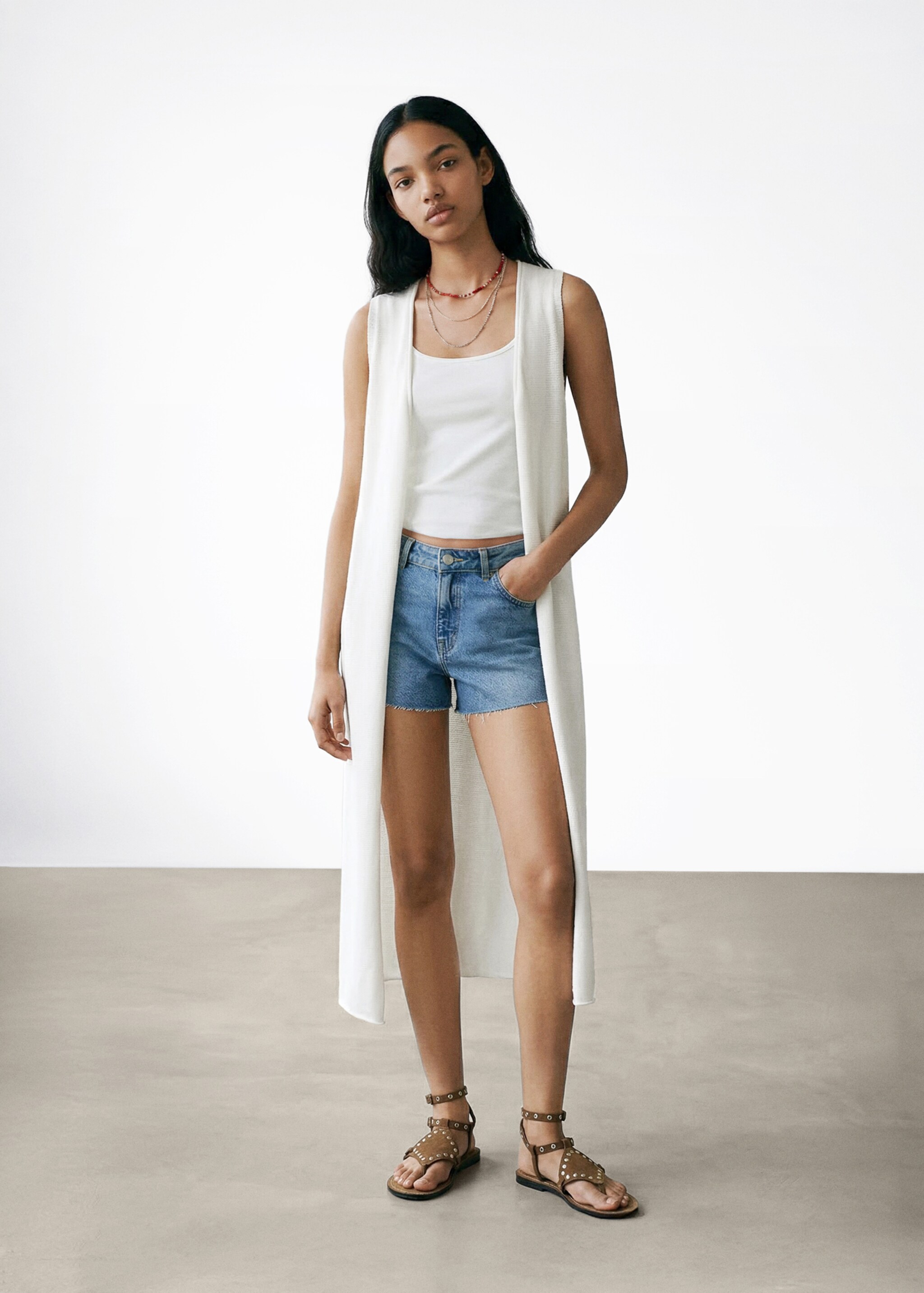 Cardigan long maille - Plan général, Écru. Ref: 27087907-00.