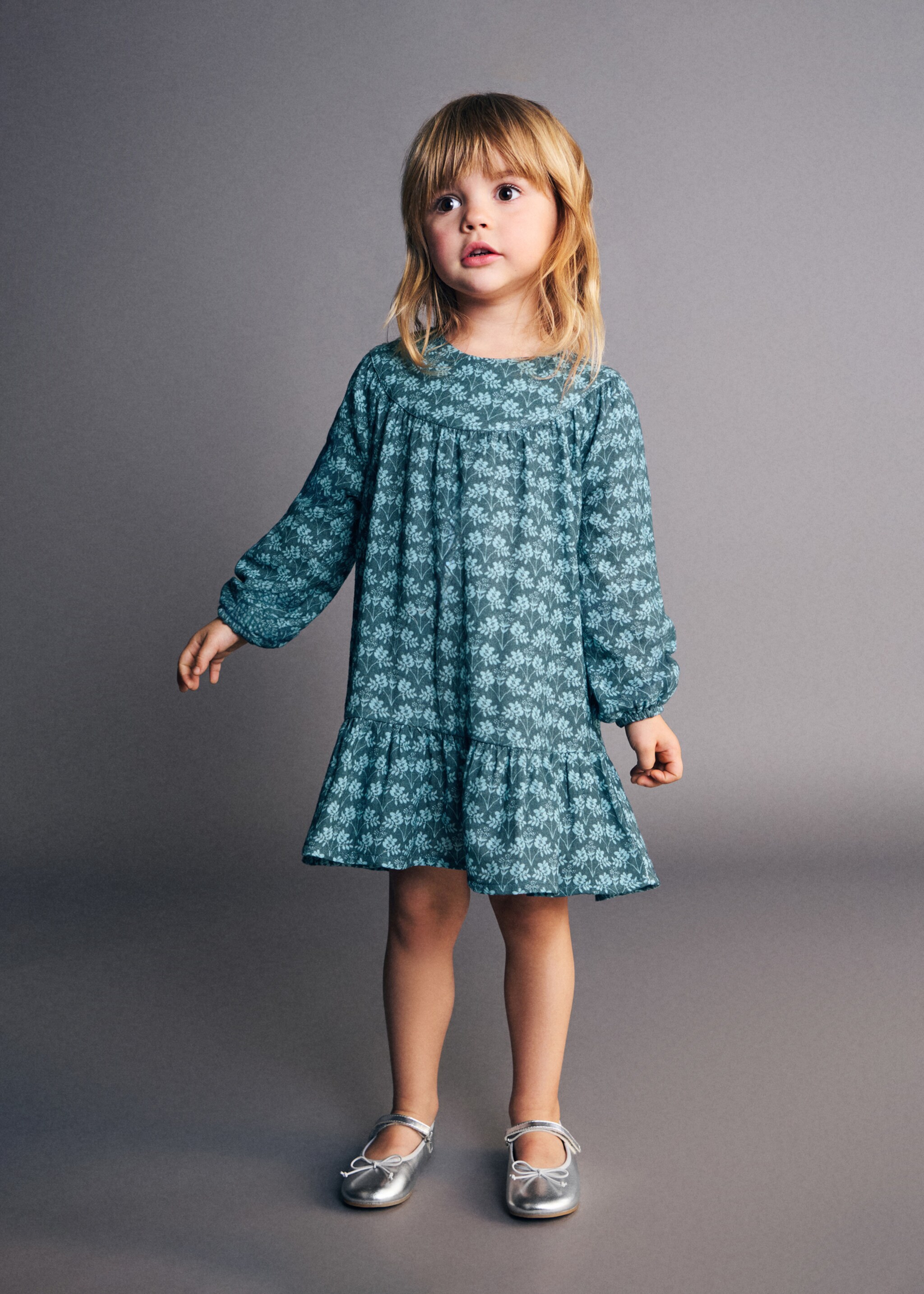 Katoenen bloemetjesjurk - Overzichtstekening, Smaragdgroen. Ref: 27091174-00.