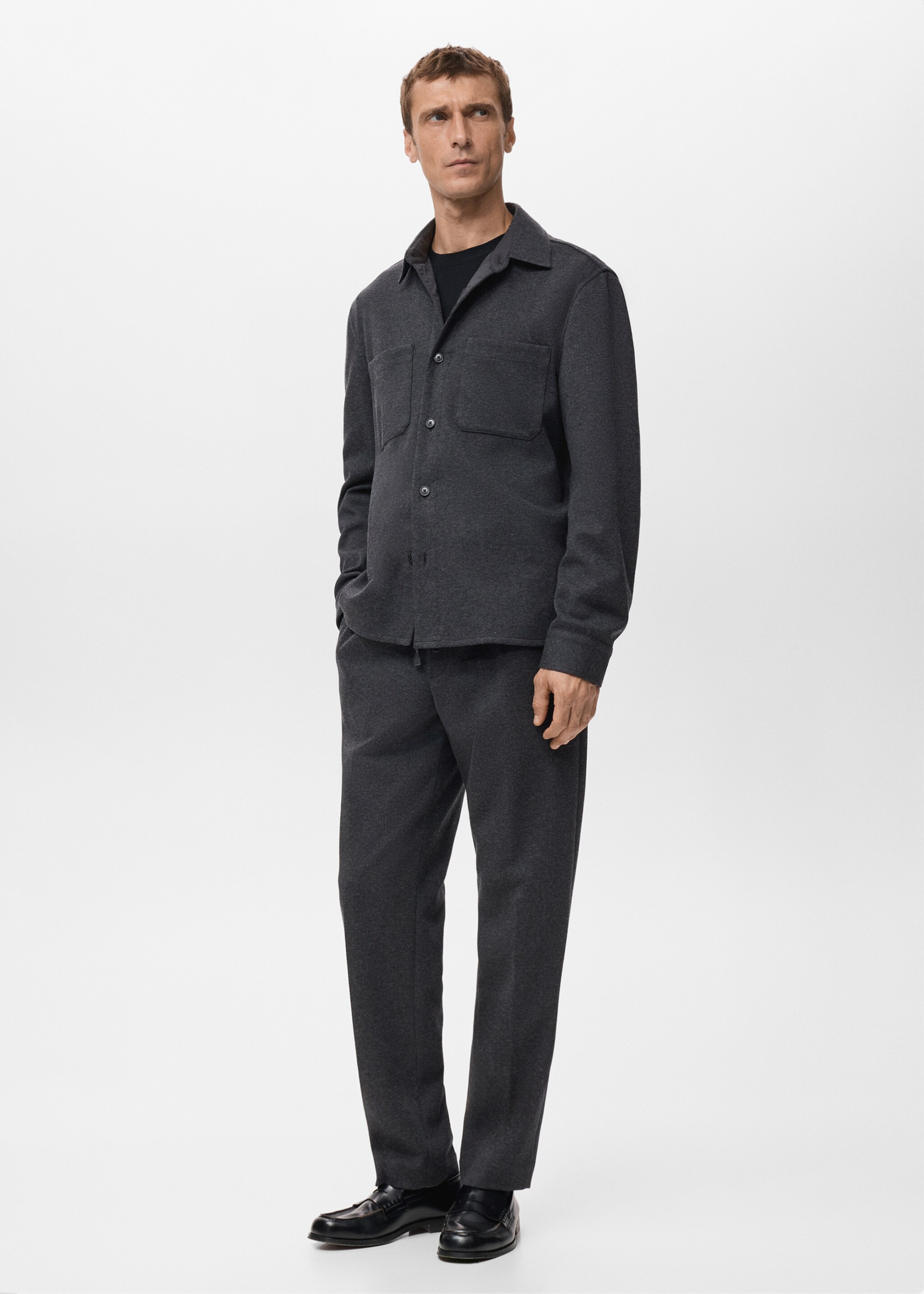 Flannel overshirt with pockets - General plane, Dark Heather Grey. Ref: 27091209-00.