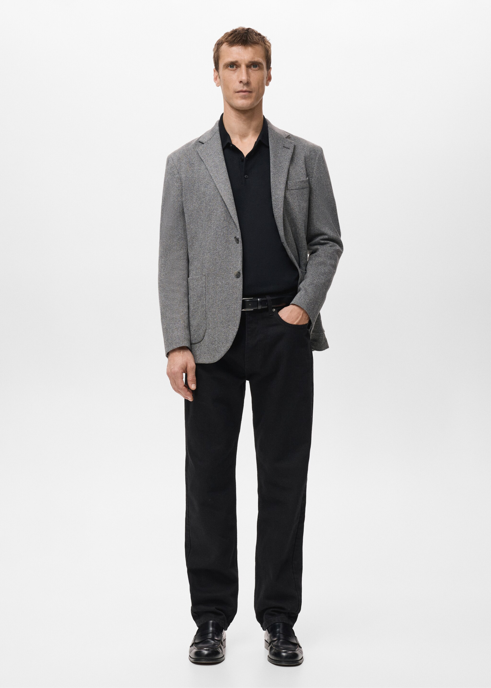 Slim-fit herringbone tailored jacket - General plane, Grey. Ref: 27091221-00.