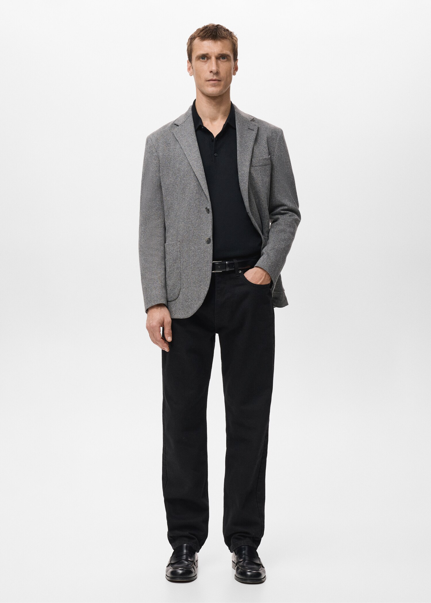 Slim-fit herringbone tailored jacket - General plane