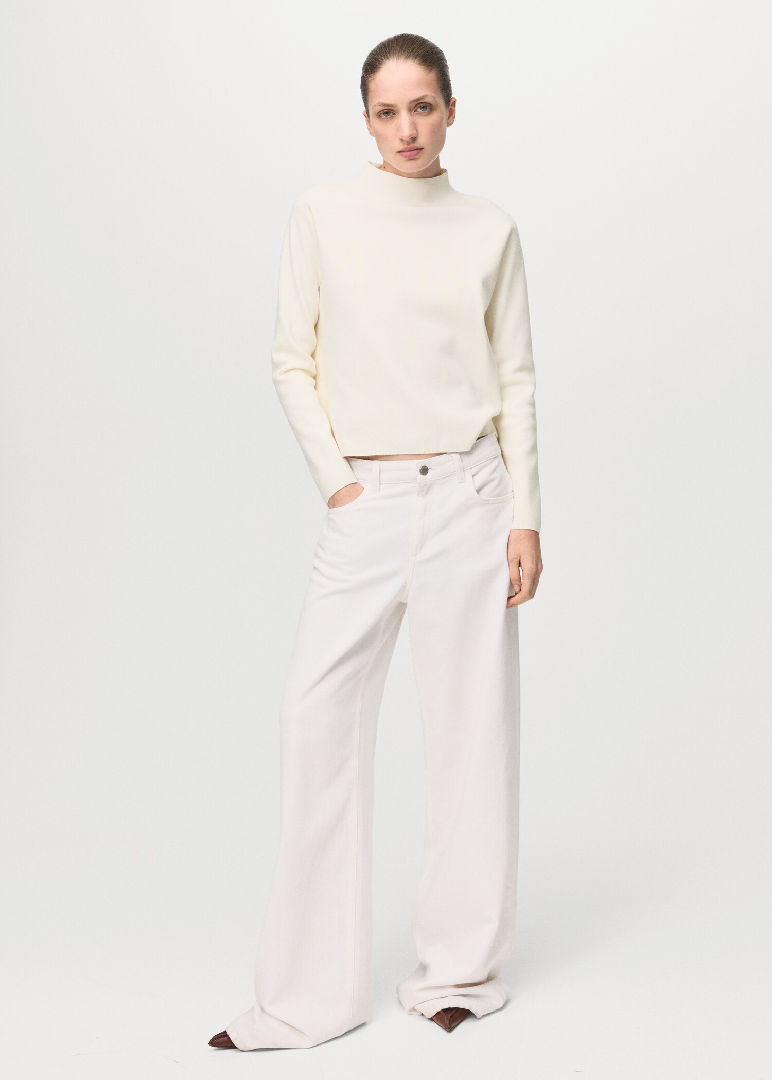 Knitted sweater with perkins neck - General plane