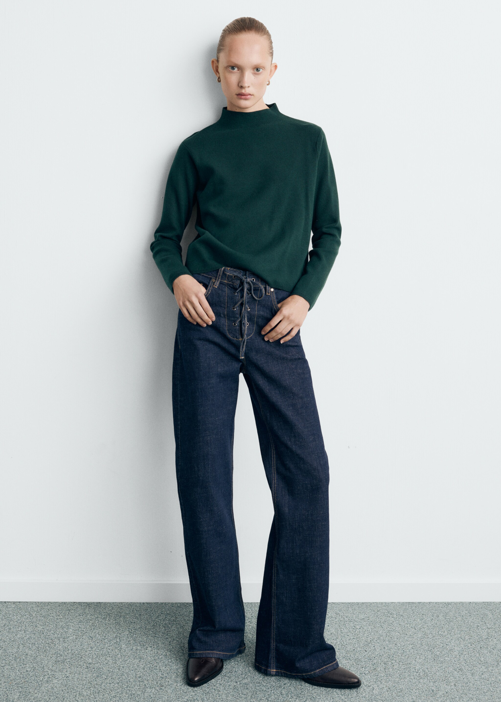 Knitted sweater with perkins neck - General plane, Dark Green. Ref: 27091224-00.