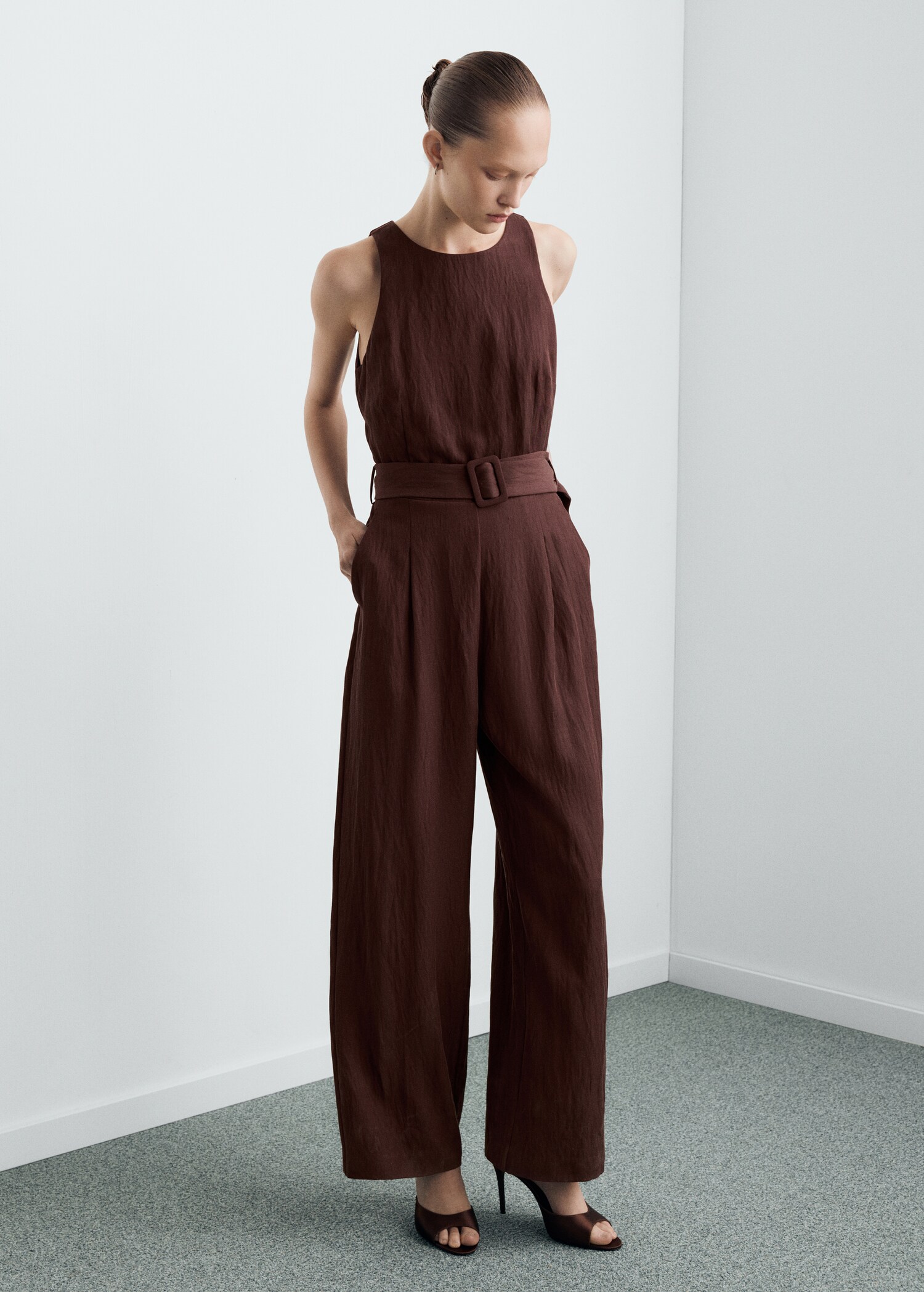 Lyocell jumpsuit with belt - General plane