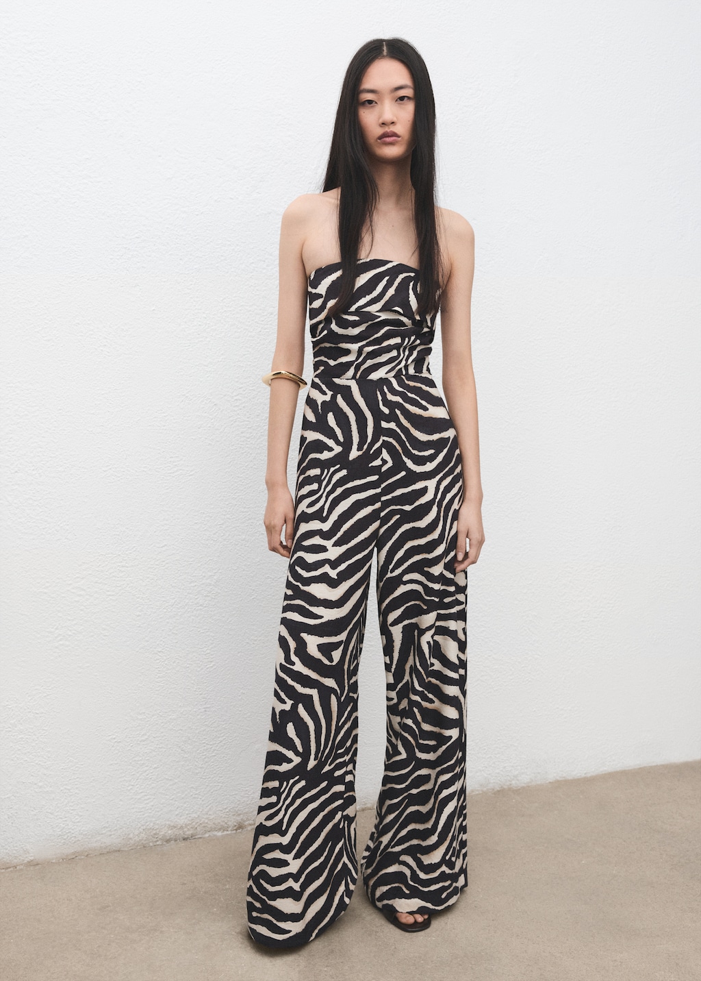 Printed strapless jumpsuit