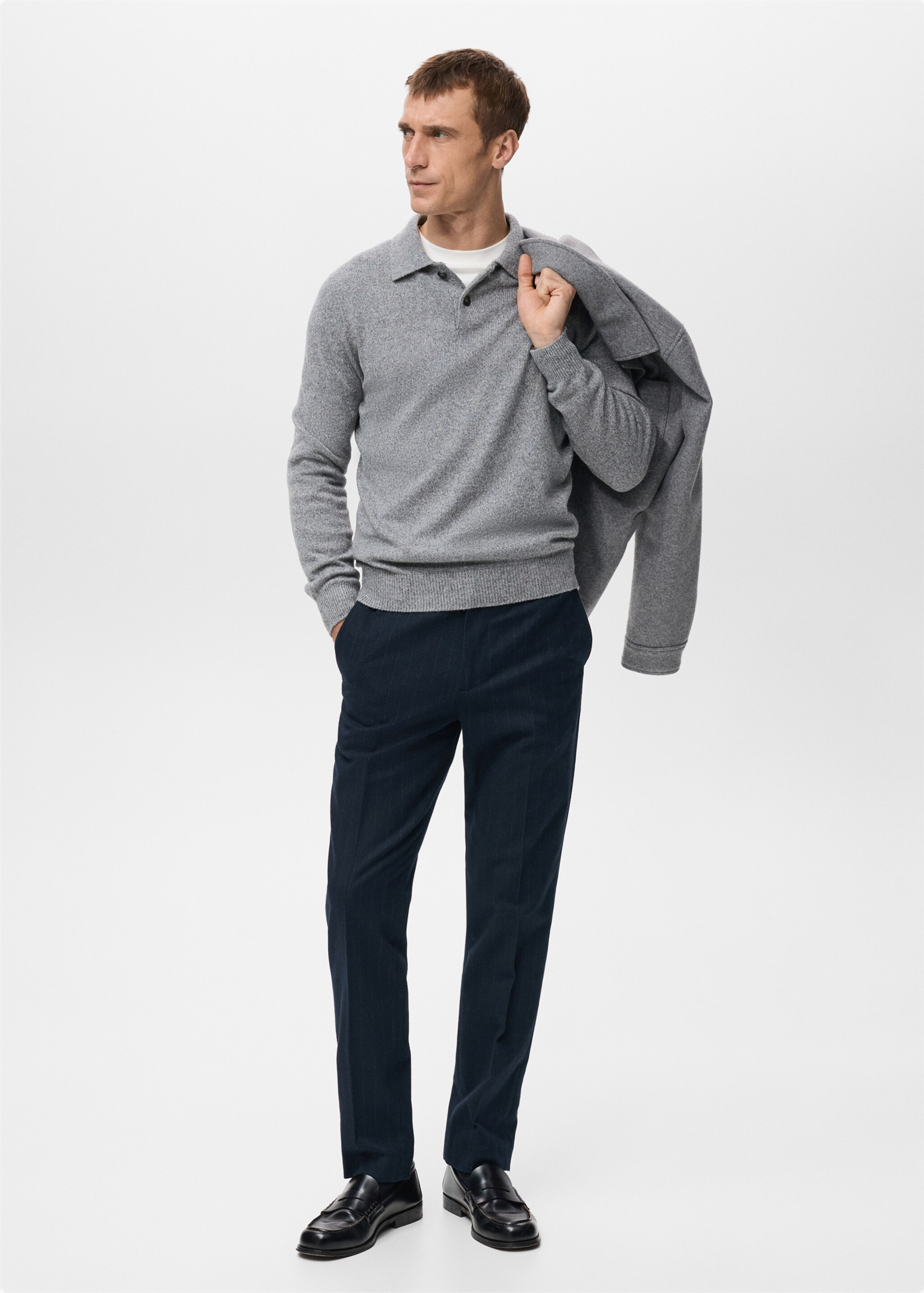 Knitted wool blend polo sweater - General plane, Grey. Ref: 27091249-00.