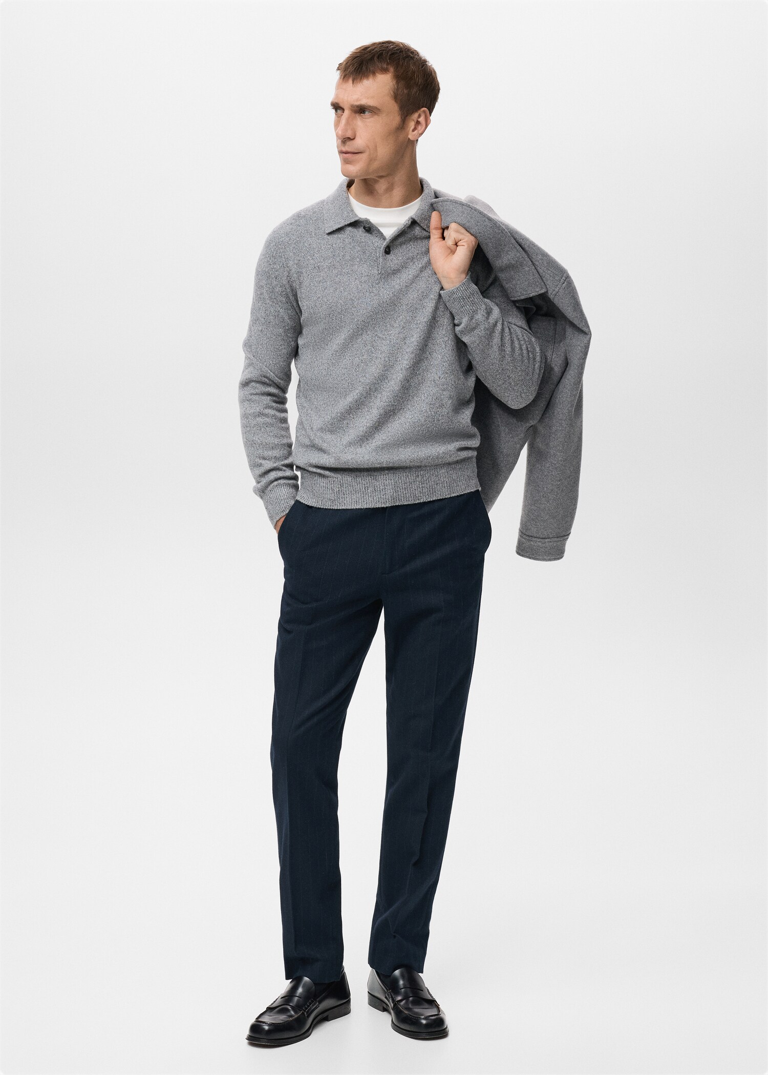 Knitted wool blend polo sweater - General plane