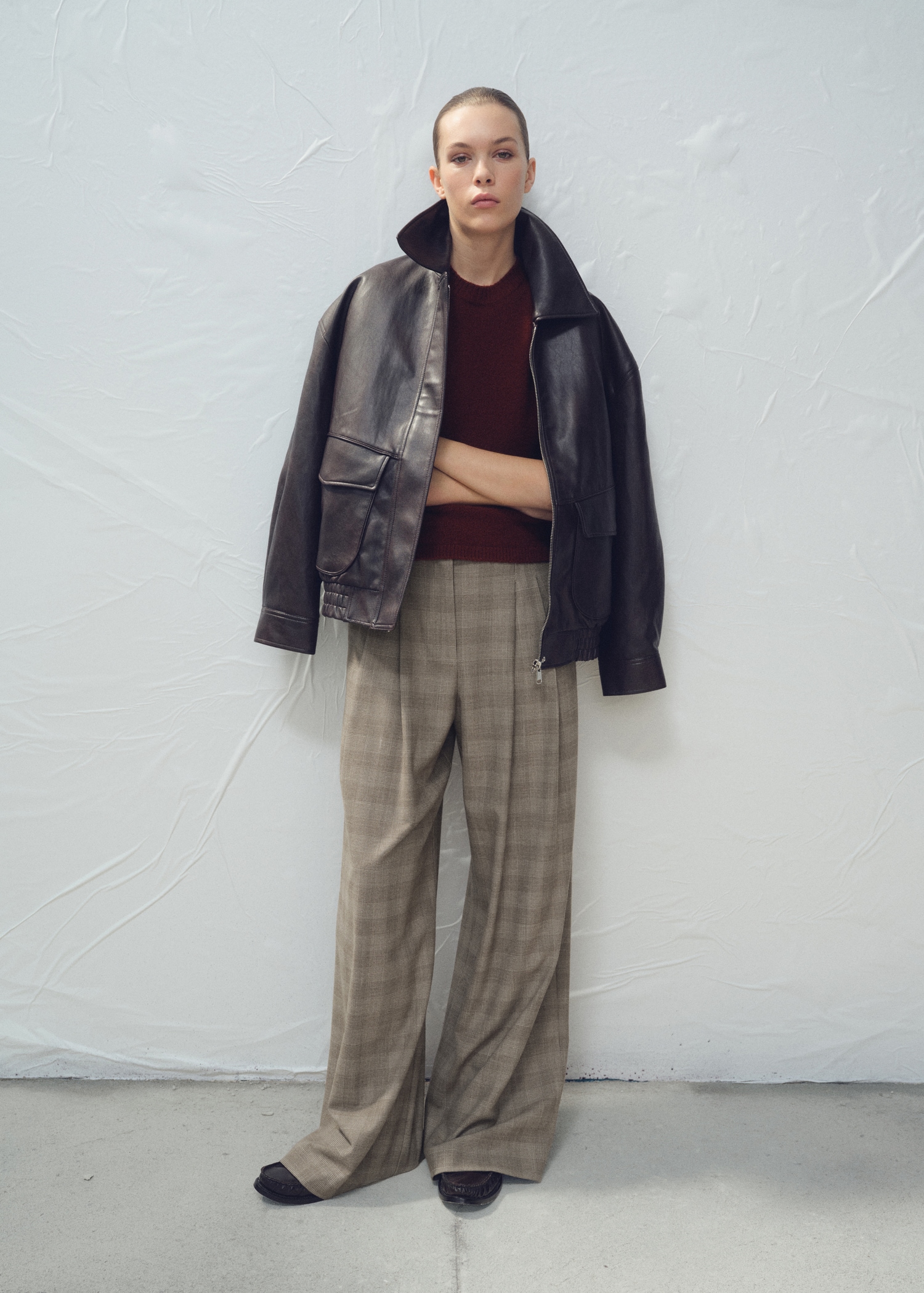Wide-leg check suit trousers - General plane