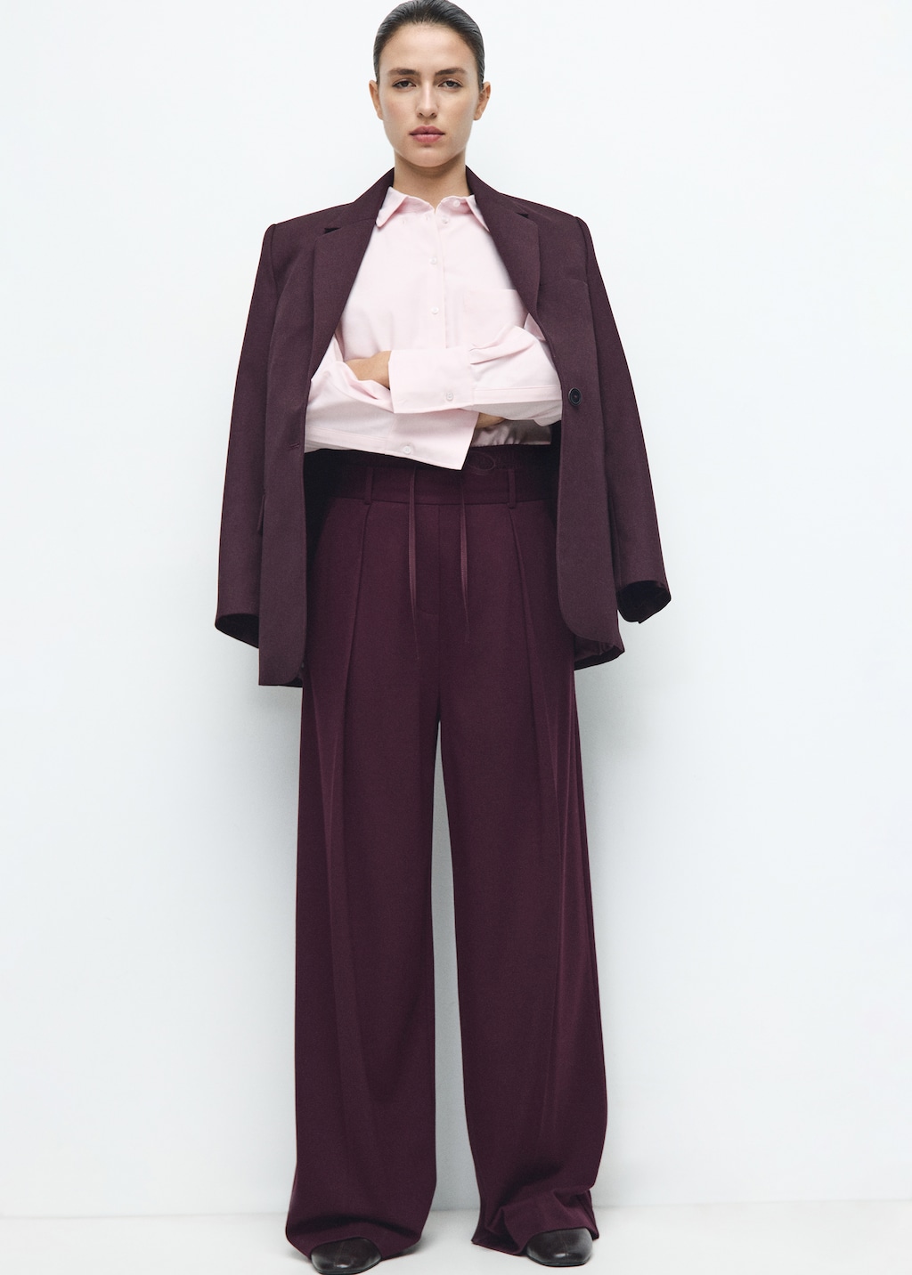 Pleated trousers with combined waistband - image 2