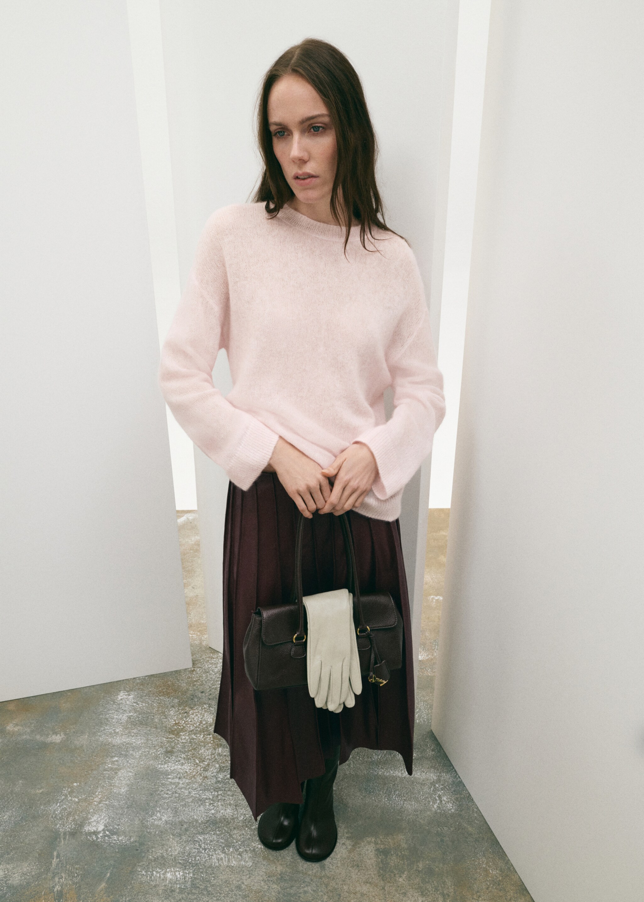 Faux leather skirt with godets - General plane, Maroon. Ref: 27091267-00.