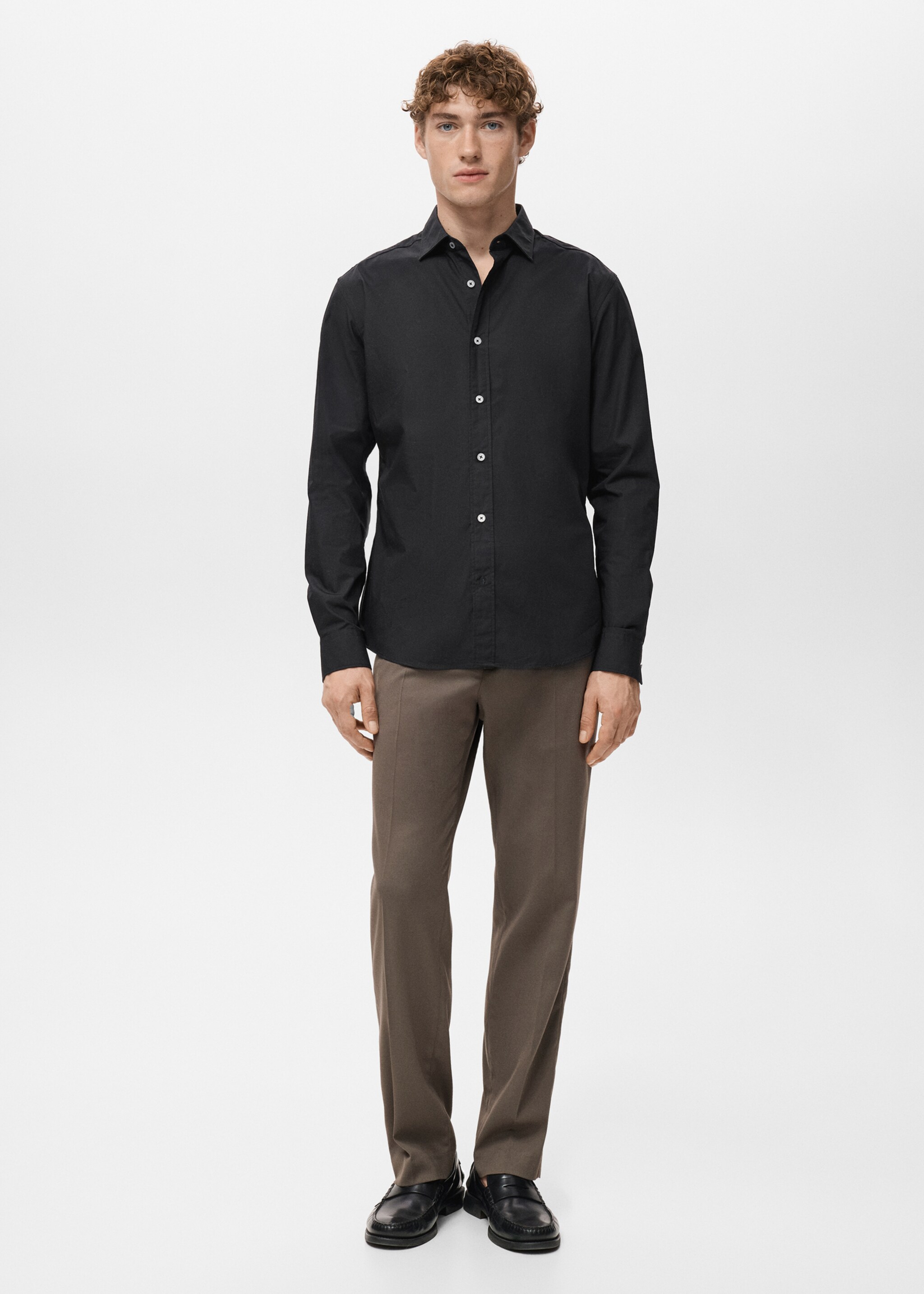 Regular-fit 100% cotton shirt - General plane, Black. Ref: 27091290-00.