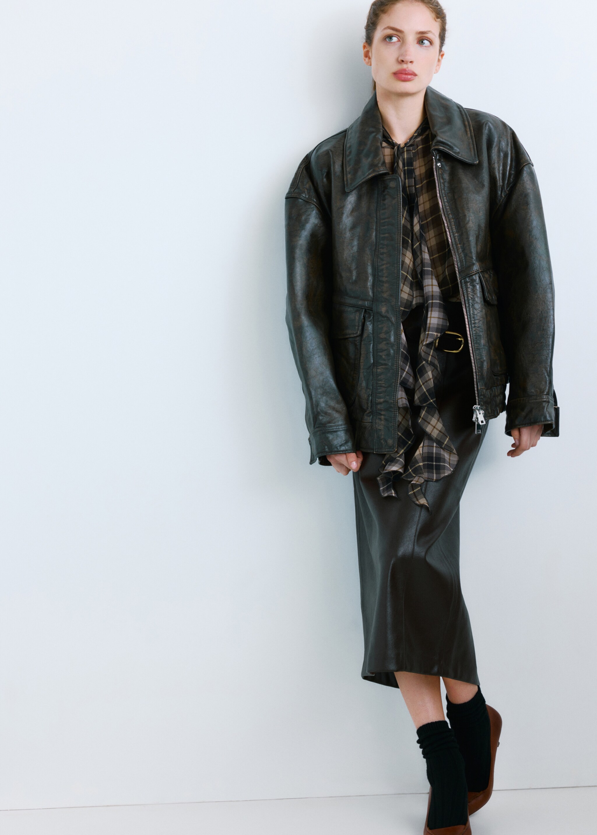 Plaid blouse with shawl collar - General plane, Black. Ref: 27091320-00.