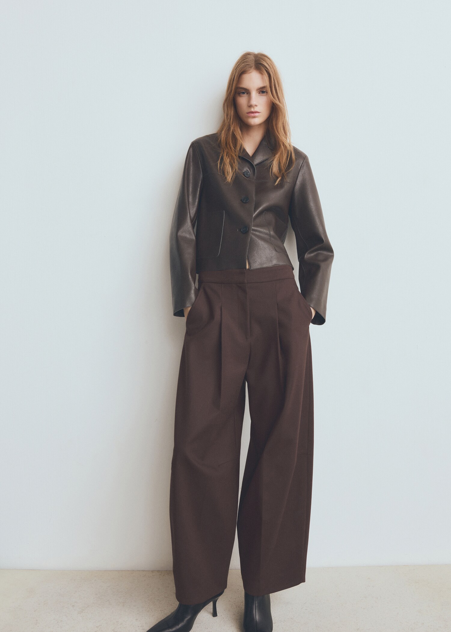 Faux-leather jacket with pockets - General plane