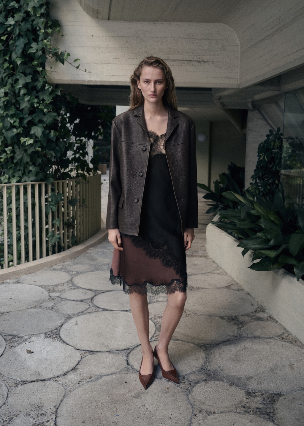 Leather blazer with buttons