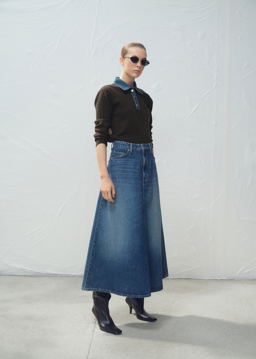 Denim midi-skirt