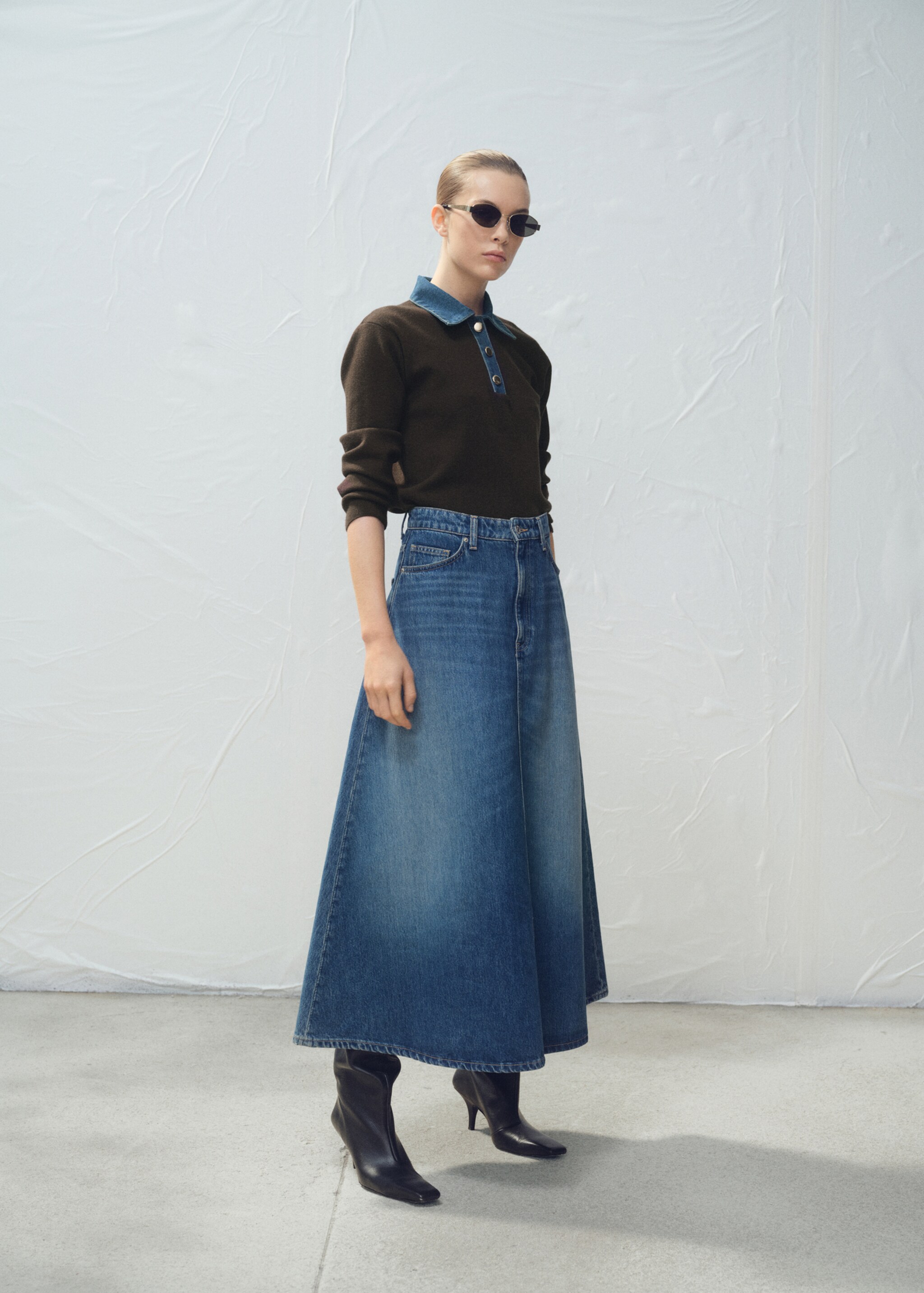 Denim midi-skirt - General plane, Dark Blue. Ref: 27091342-00.