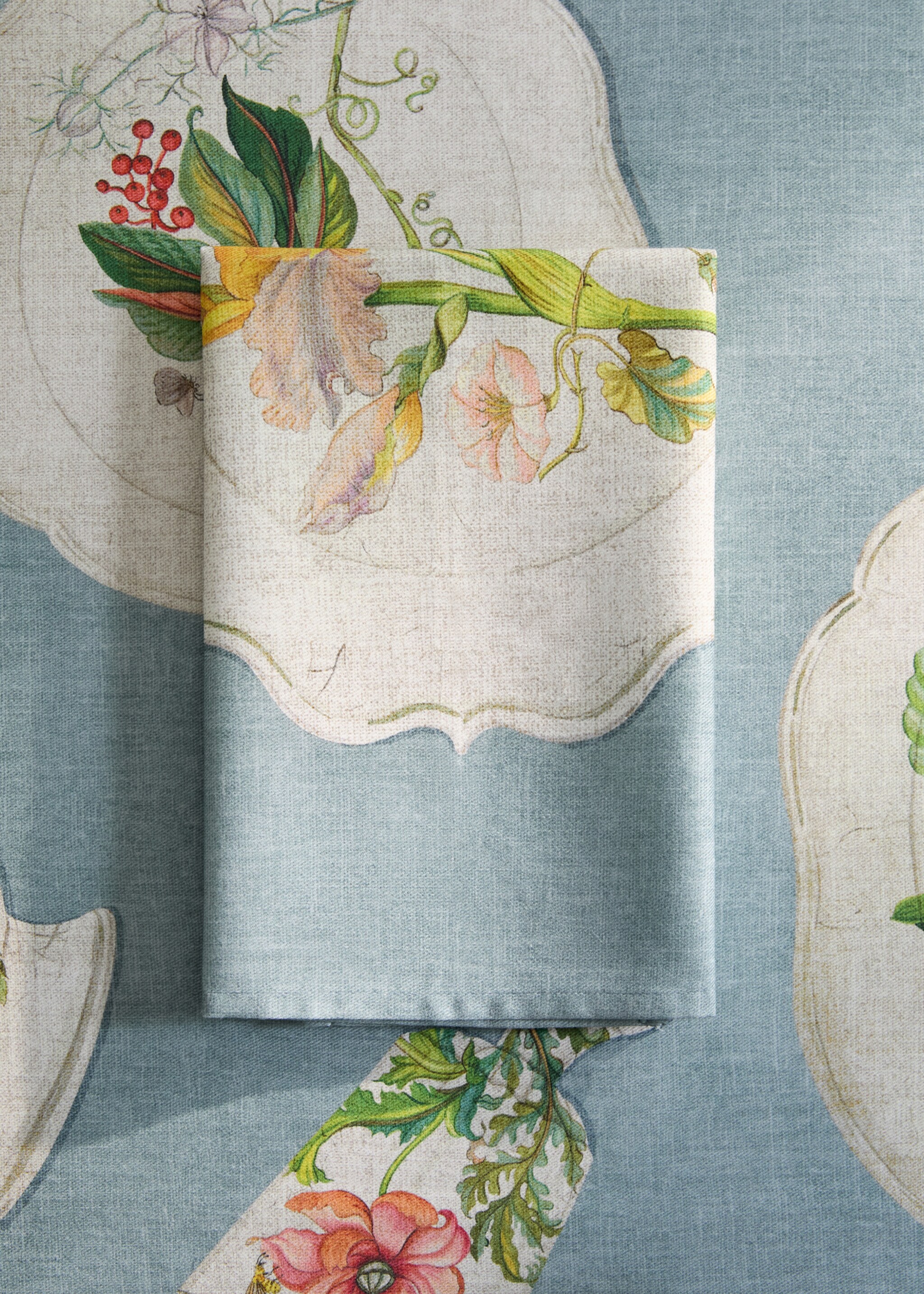 Cotton napkins with vintage porcelain elements - General plane, Ink Blue. Ref: 27091516-00.