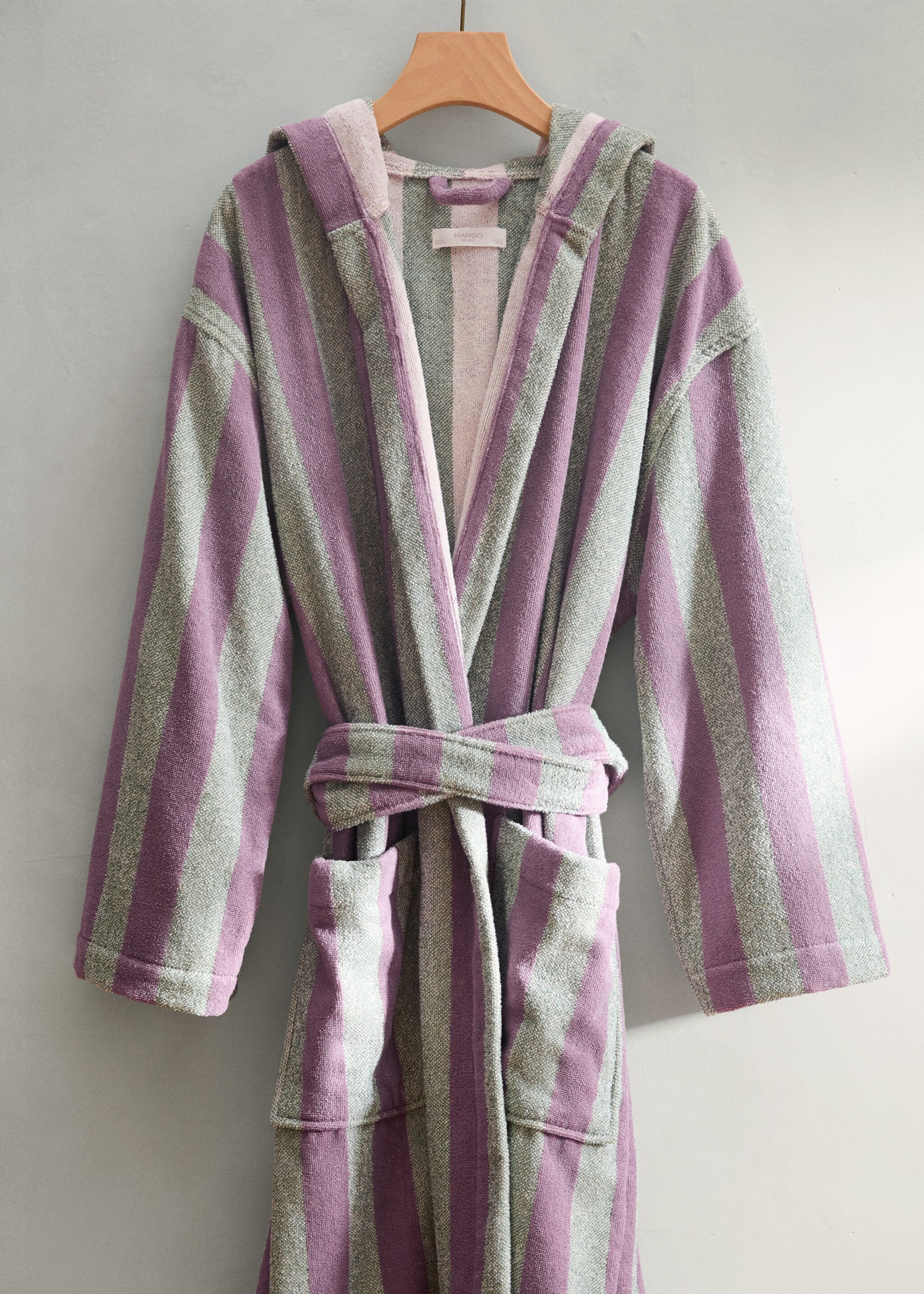 Халат із щільної бавовни з капюшоном - Загальний план, Синій. Ref: 27091528-00.