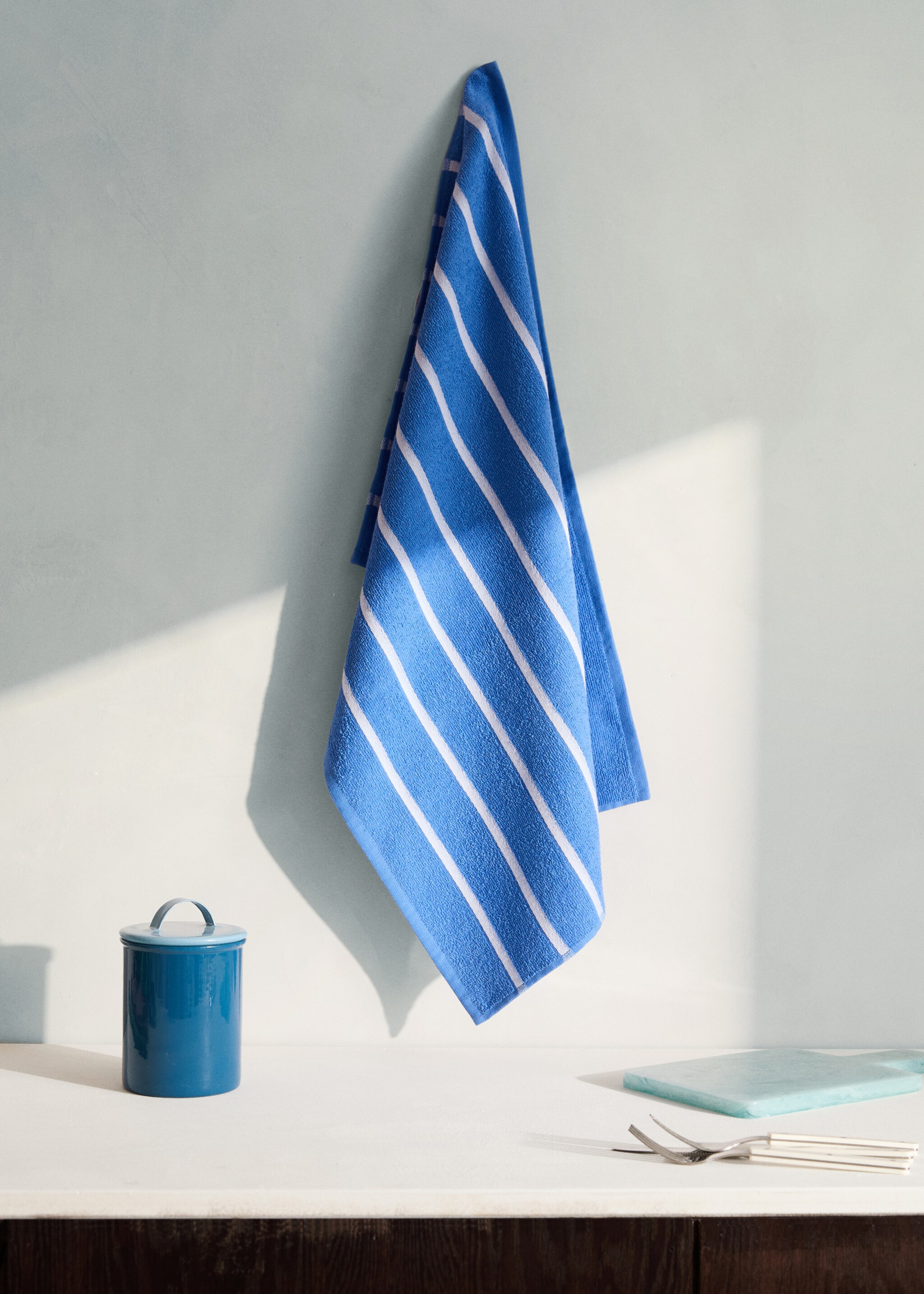 Contrast stripe terry cotton towel - General plane, Blue. Ref: 27091530-00.