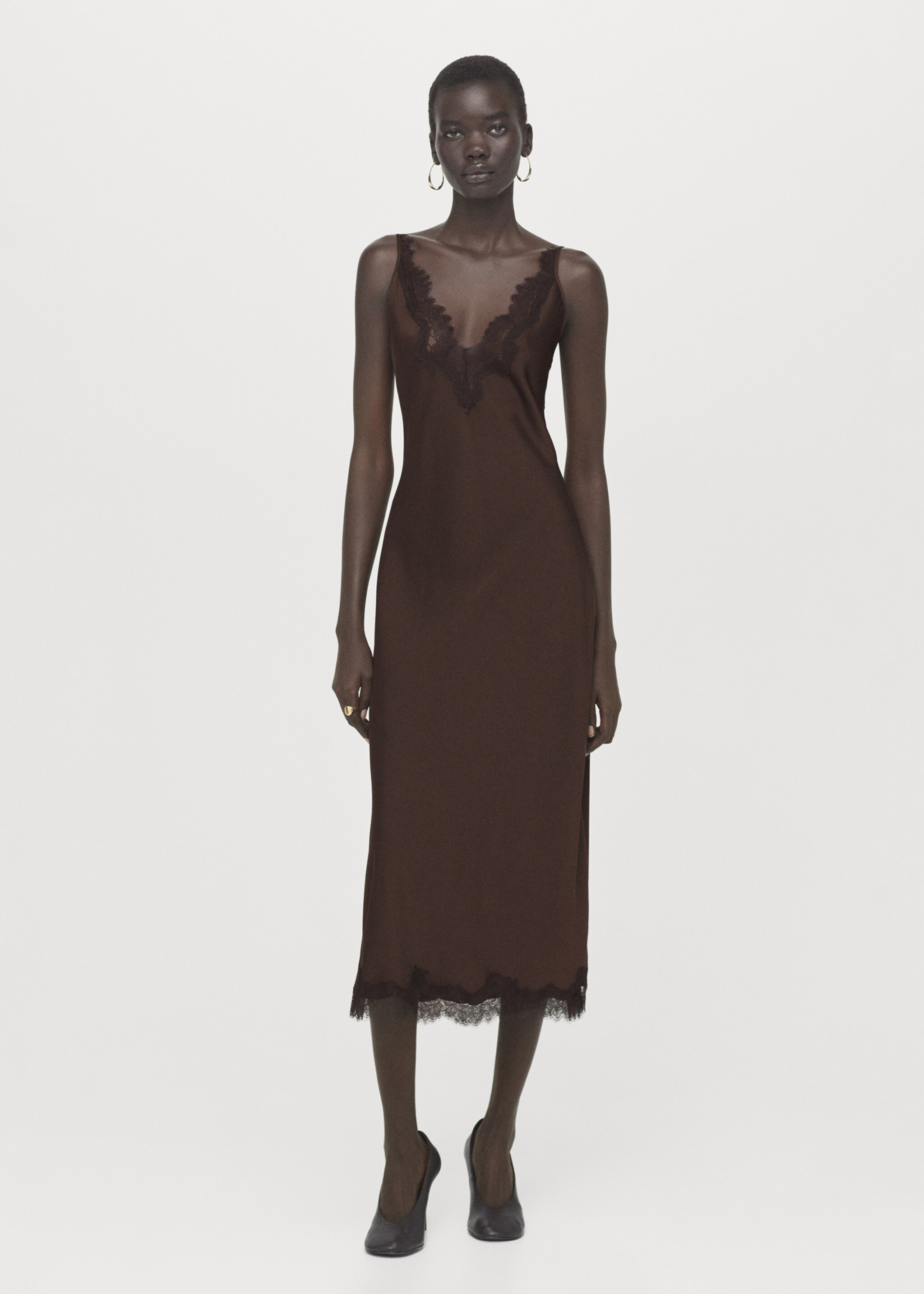 Satin camisole dress - General plane, Brown. Ref: 27091533-00.