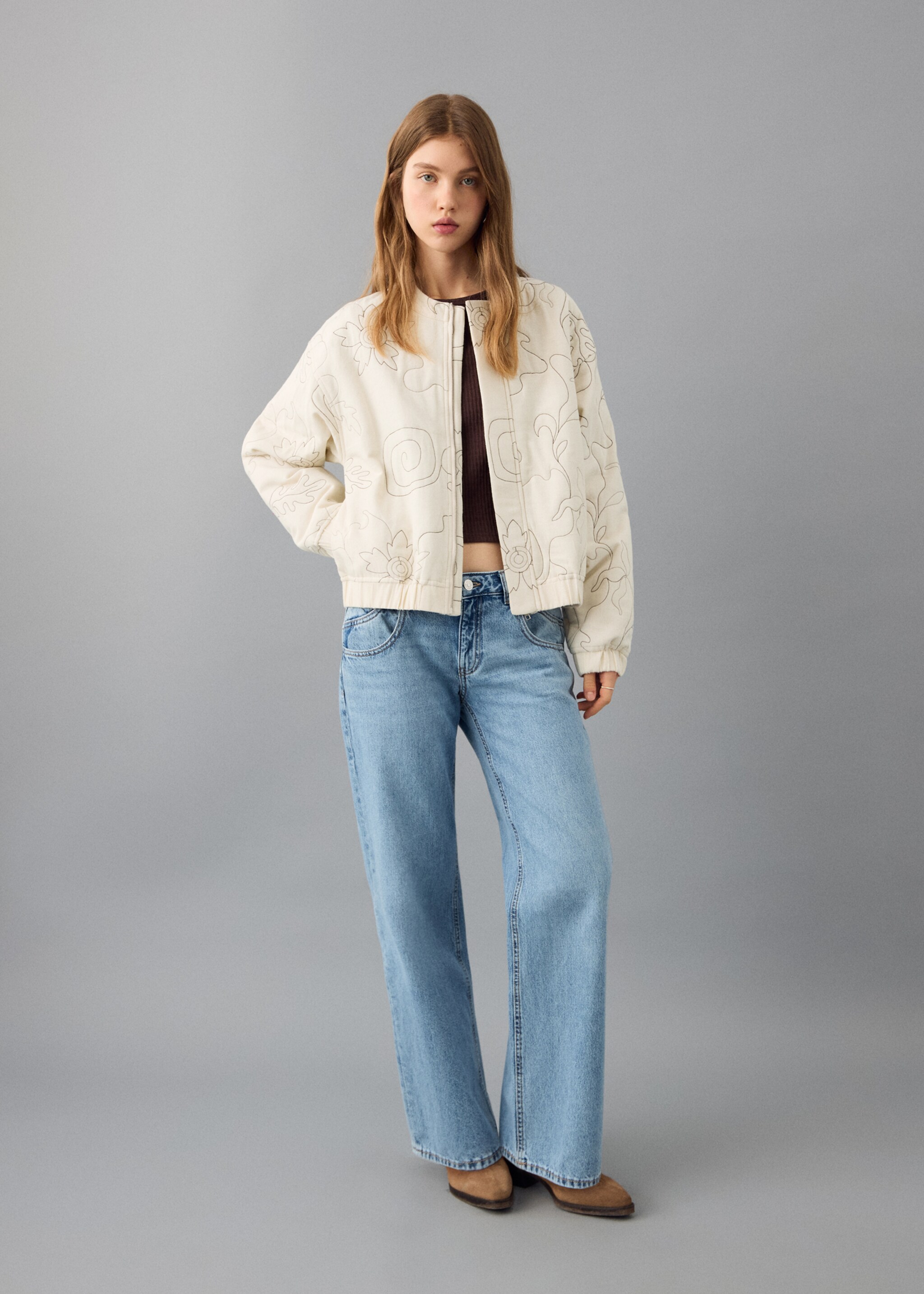 Embroidered quilted jacket - General plane, Beige. Ref: 27092547-00.