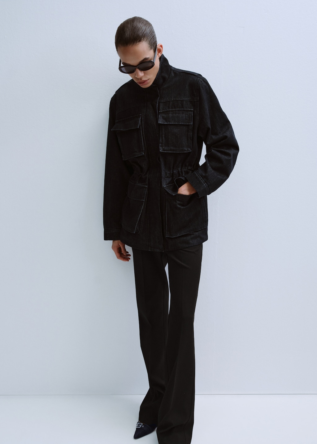 Oversized denim barn jacket with pockets