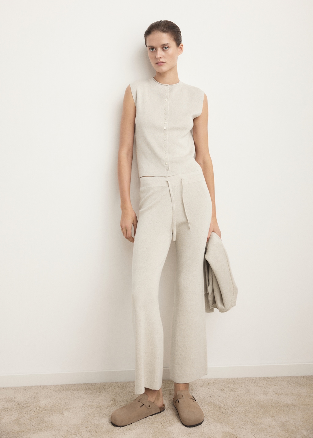 Cotton linen knitted gilet with buttons - image 2
