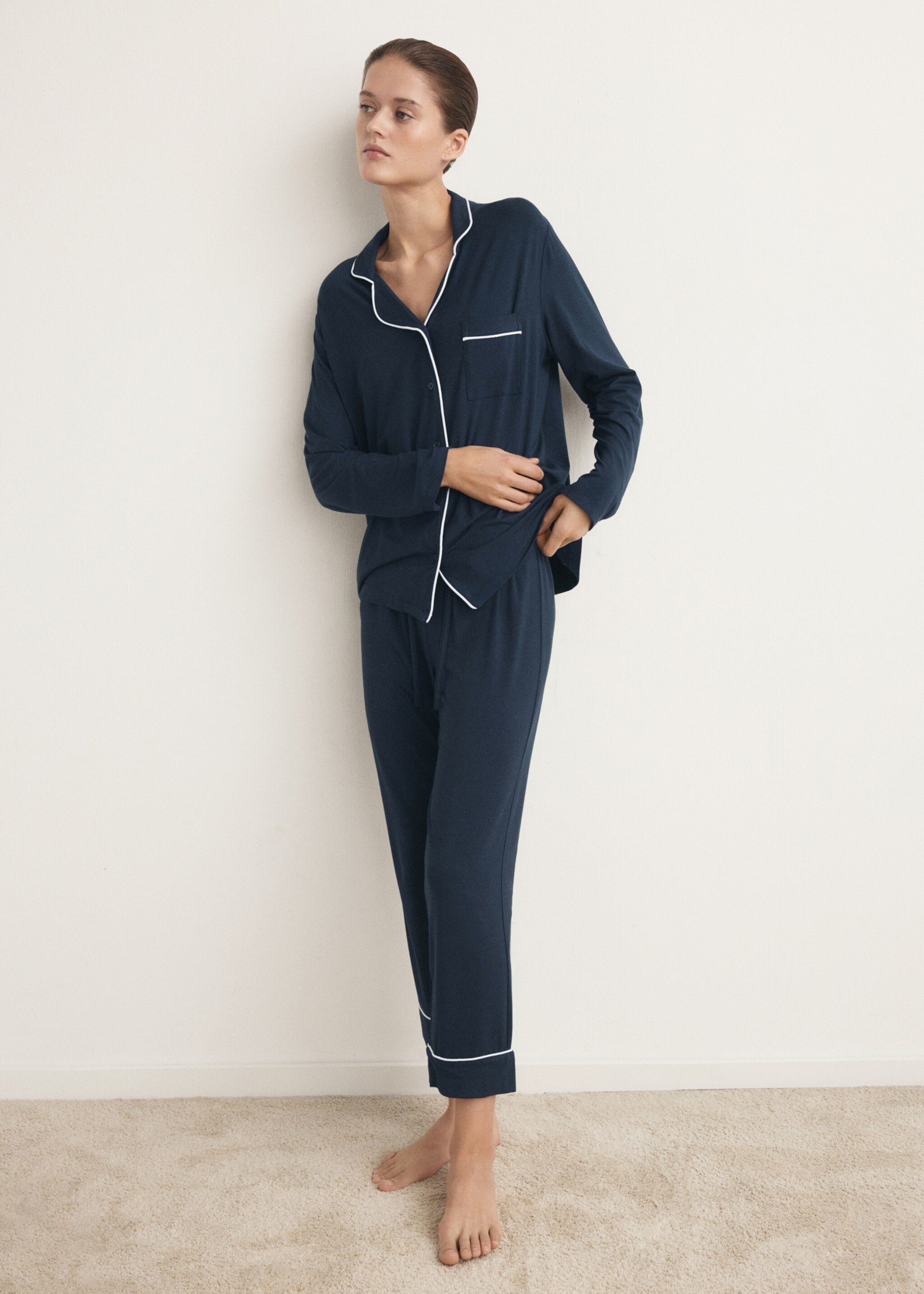 Two-piece pyjamas with piping - General plane, Indigo Blue. Ref: 27093329-00.