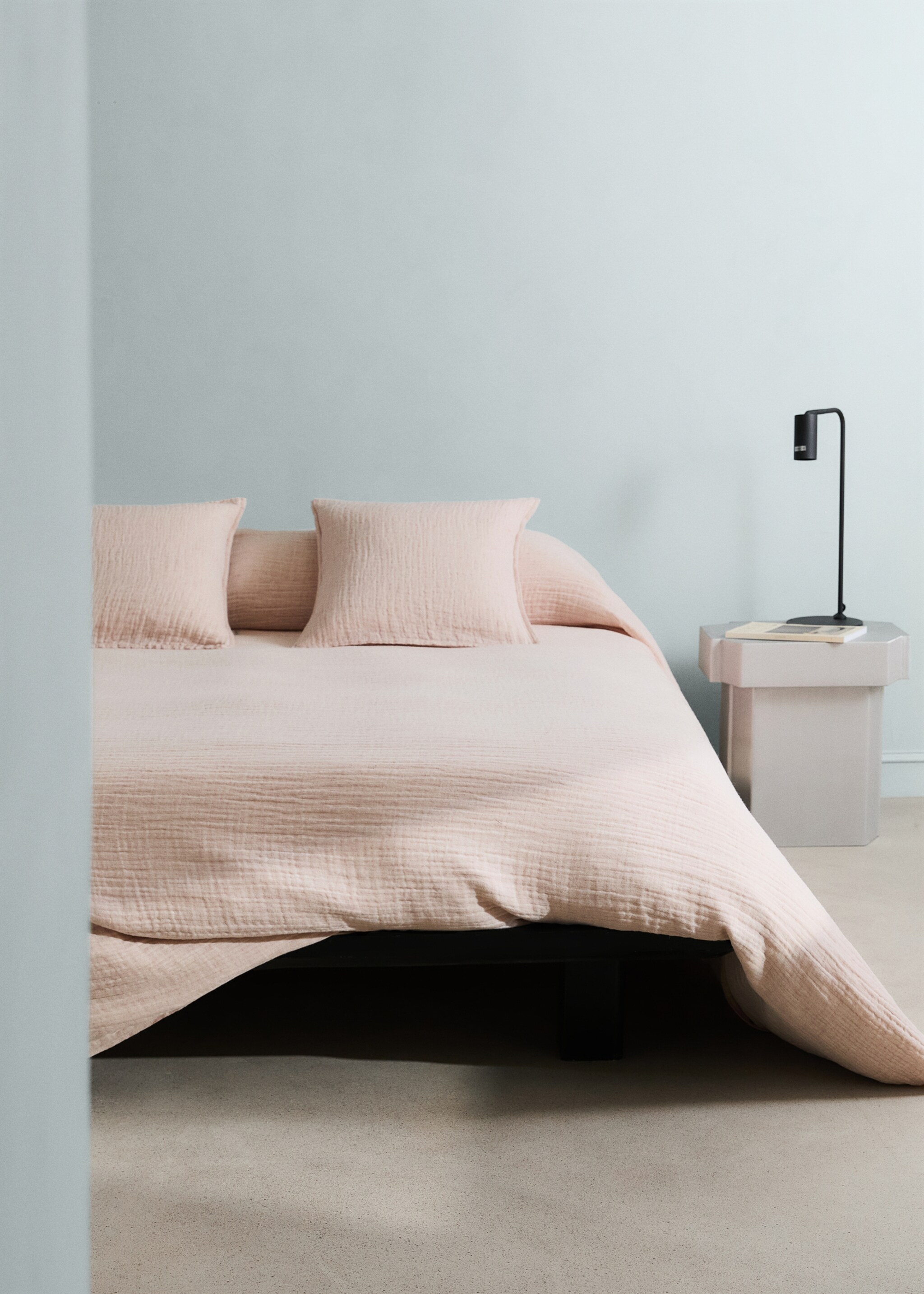 Linen cotton melange bedspread 130/140/150 cm bed - General plane, Pastel Pink. Ref: 27093333-00.