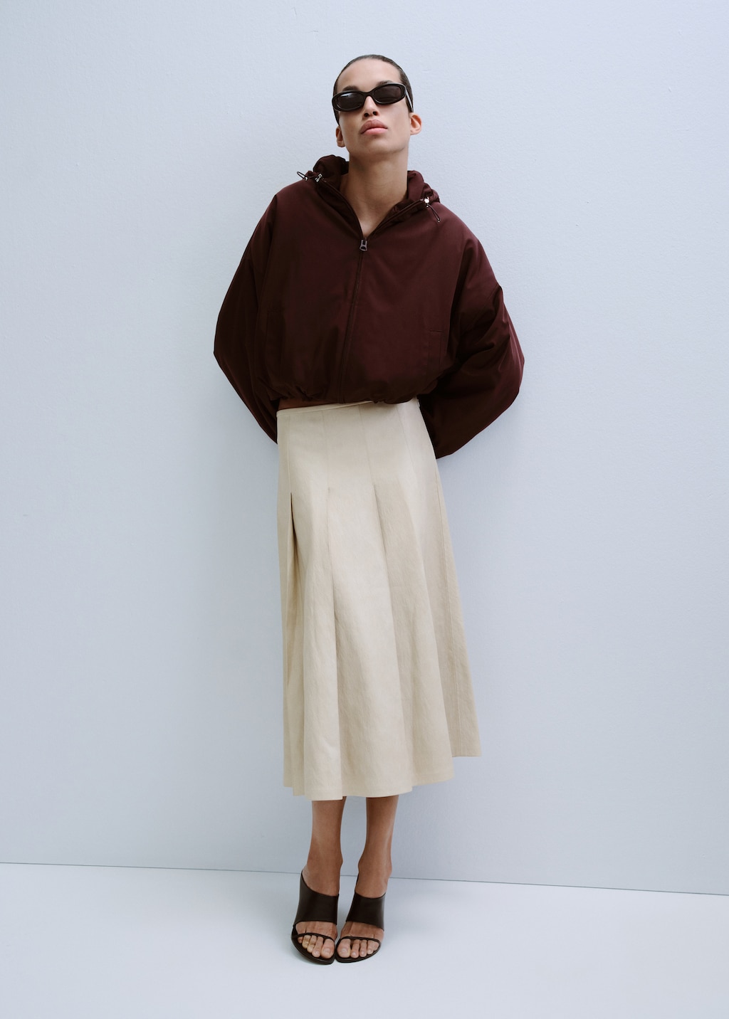 Faux-leather godet skirt