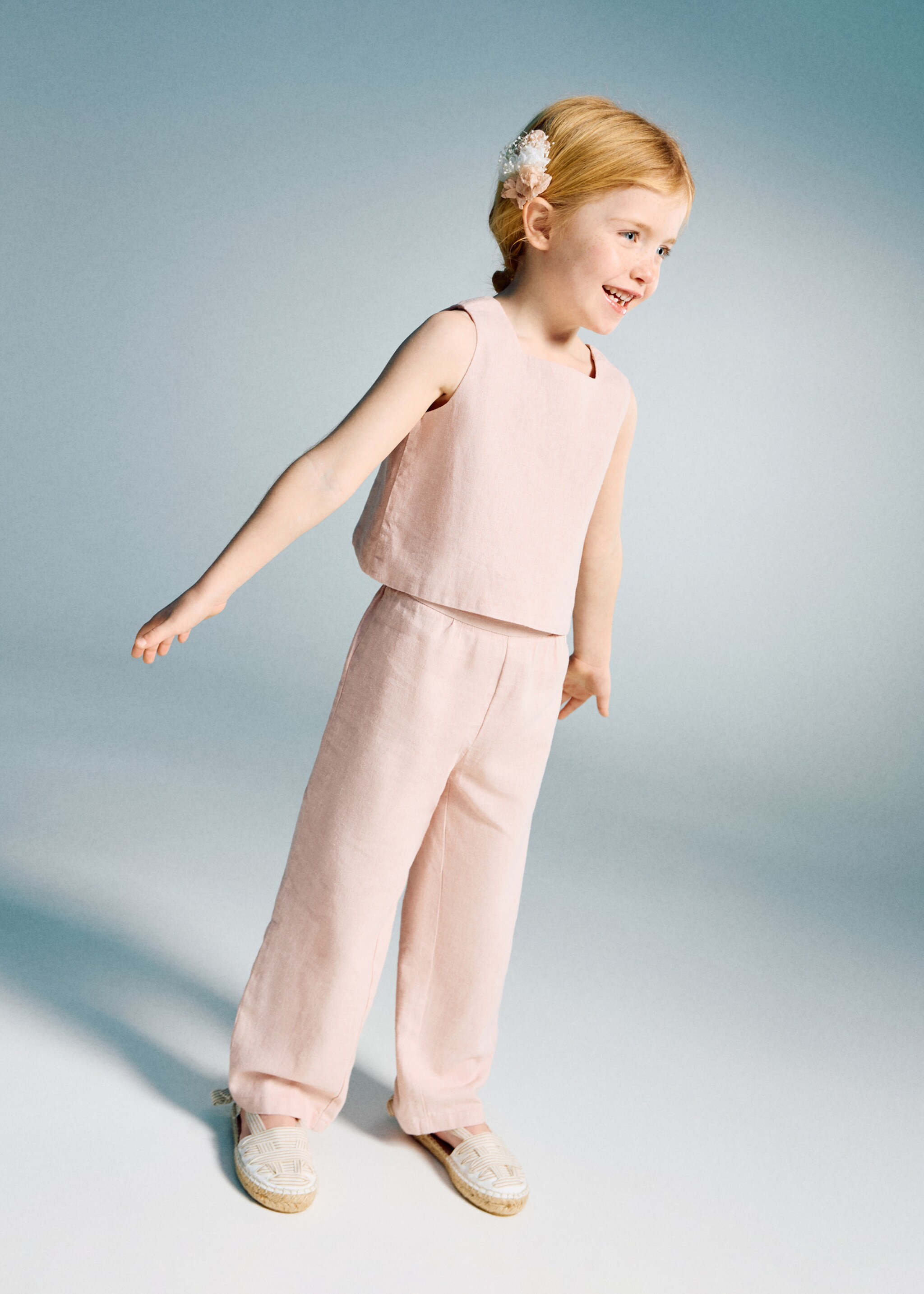 بلوزة كتان بنقش - رؤية عامة, وردي خفيف. Ref: 27093721-00.