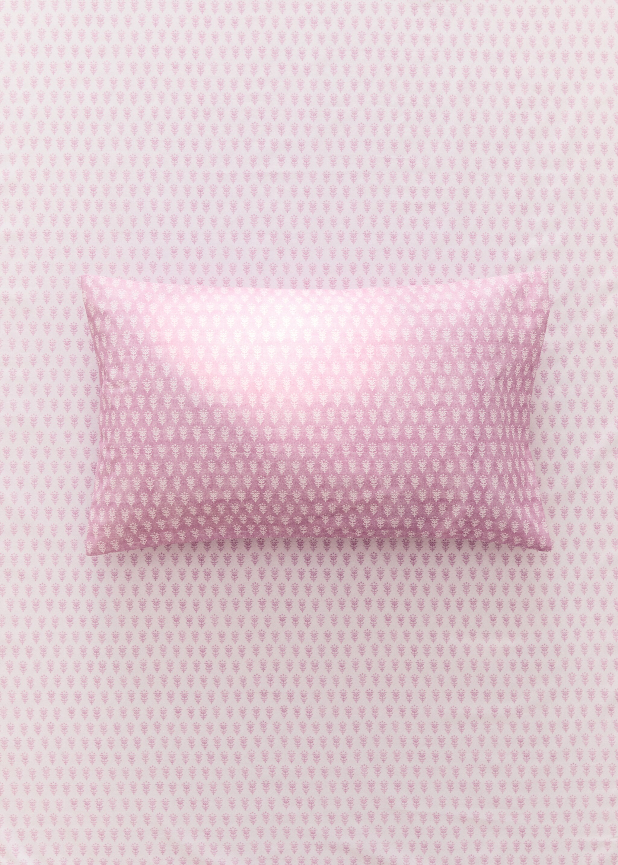 Cot bed pillowcase in mini floral percale cotton 30x50 cm - General plane, Pink. Ref: 27094057-00.