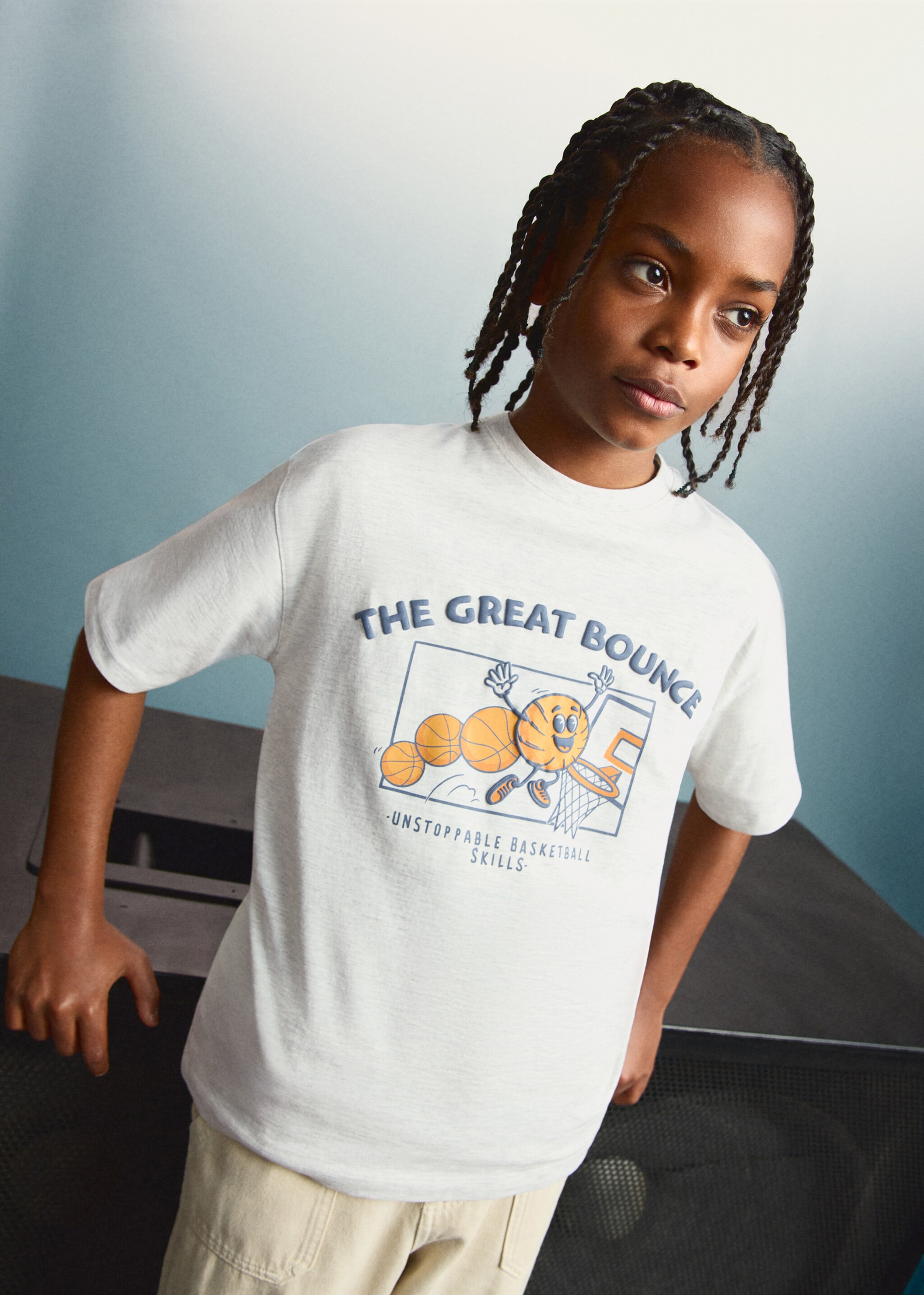 T-shirt en coton imprimé - Plan général, Gris chiné clair. Ref: 27094410-00.