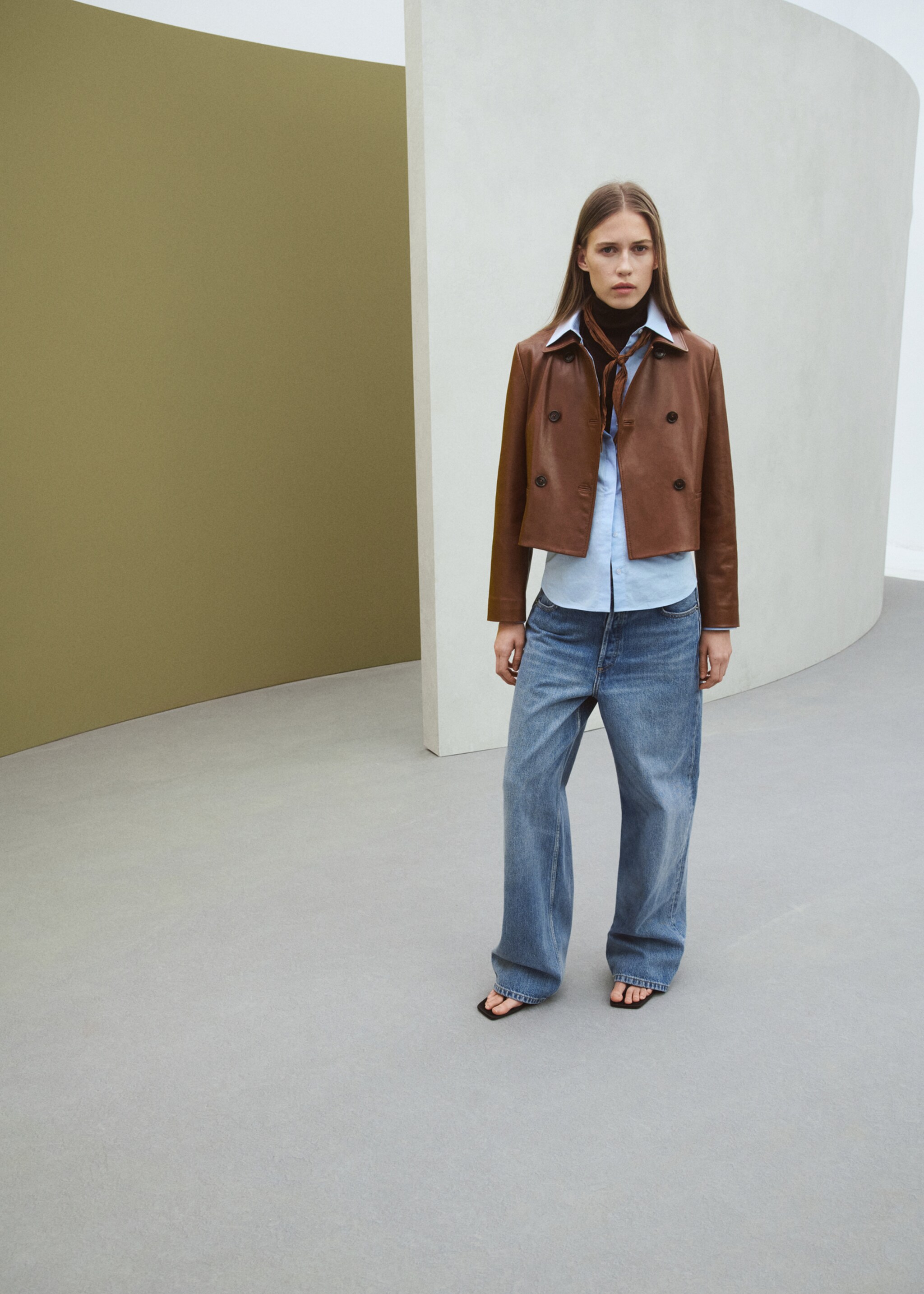 100% leather double-breasted jacket - General plane, Medium Brown. Ref: 27094432-00.