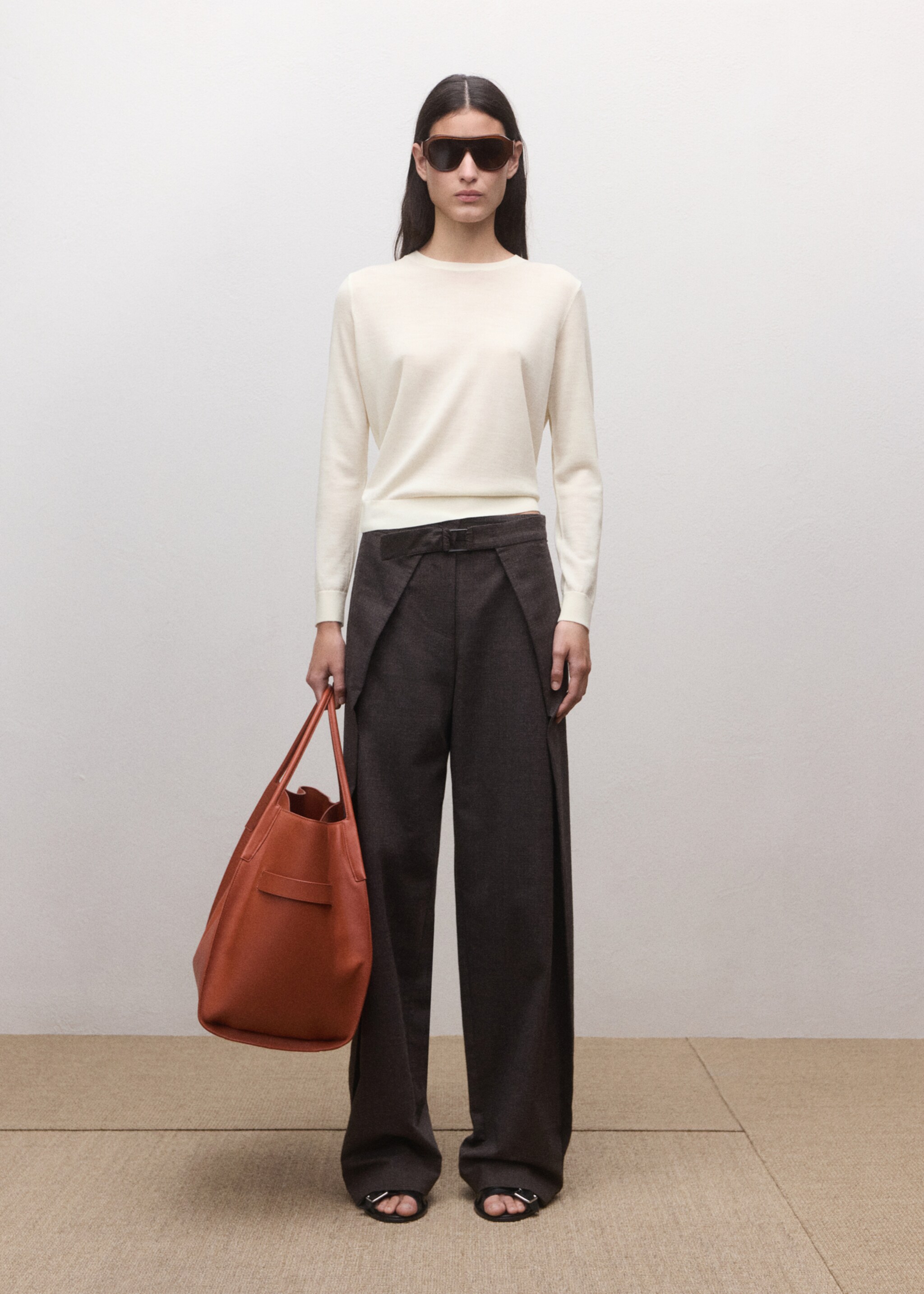 100% wool round-neck sweater - General plane, Ecru. Ref: 27094439-00.