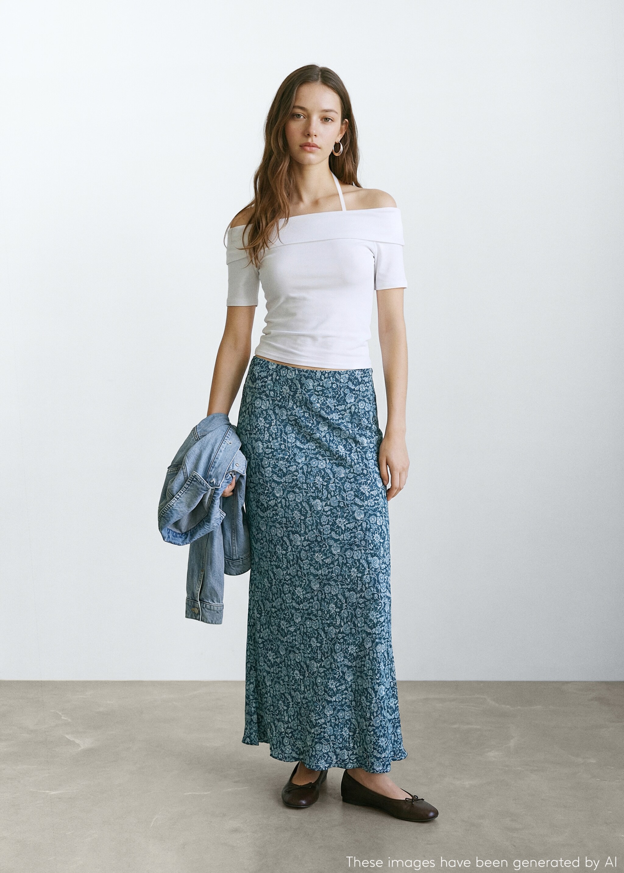 Flowy printed skirt - General plane, Petrol Blue. Ref: 27094770-00.
