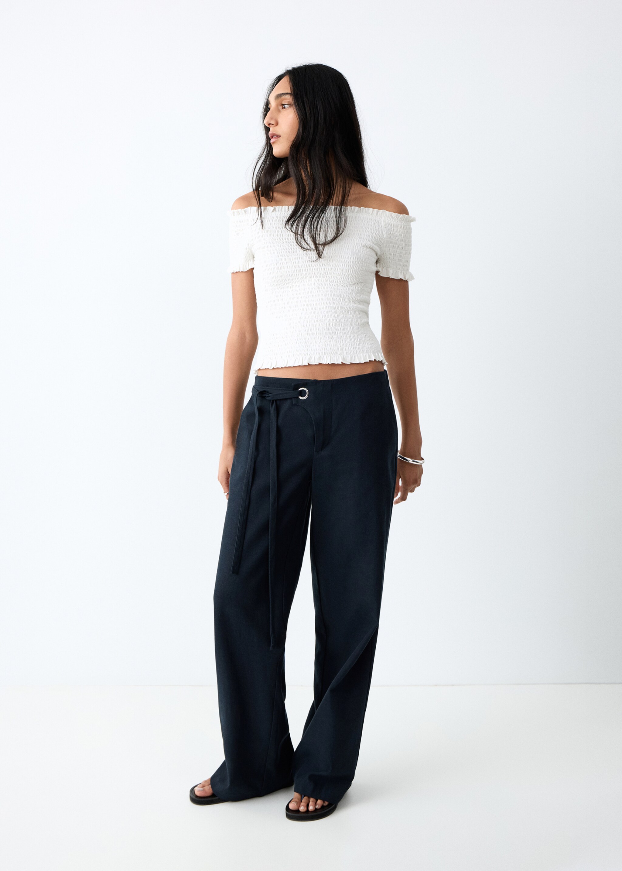 Draped crop top - General plane, Off White. Ref: 27095159-00.