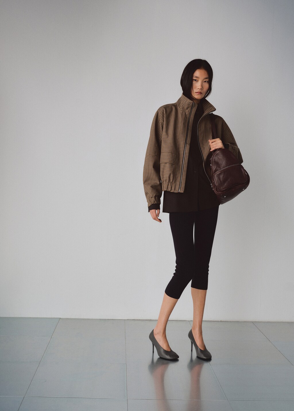 Houndstooth high-neck jacket