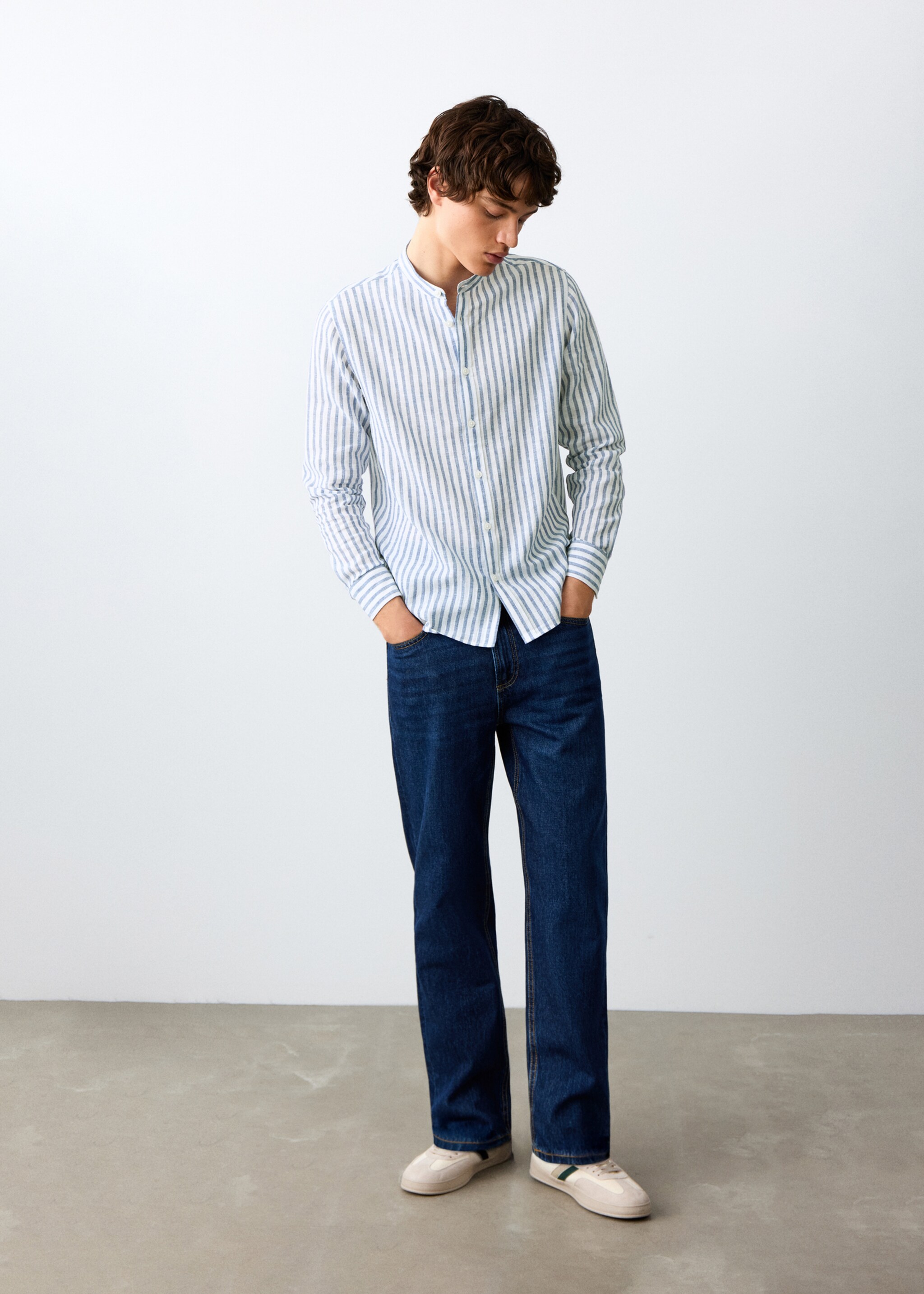 Striped linen-blend shirt - General plane, Sky Blue. Ref: 27095828-00.