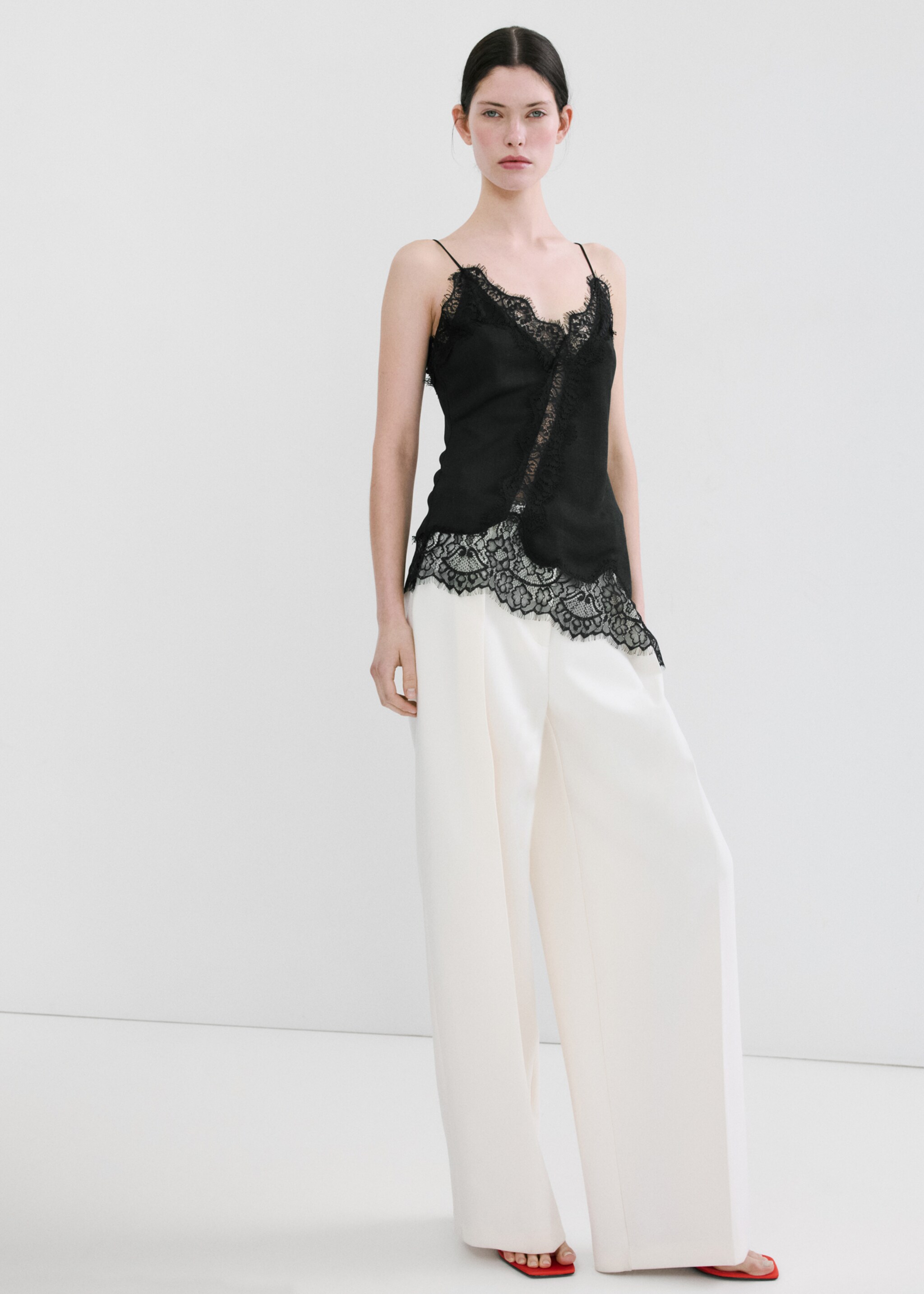 Asymmetric lace camisole top - General plane, Black. Ref: 27095838-00.