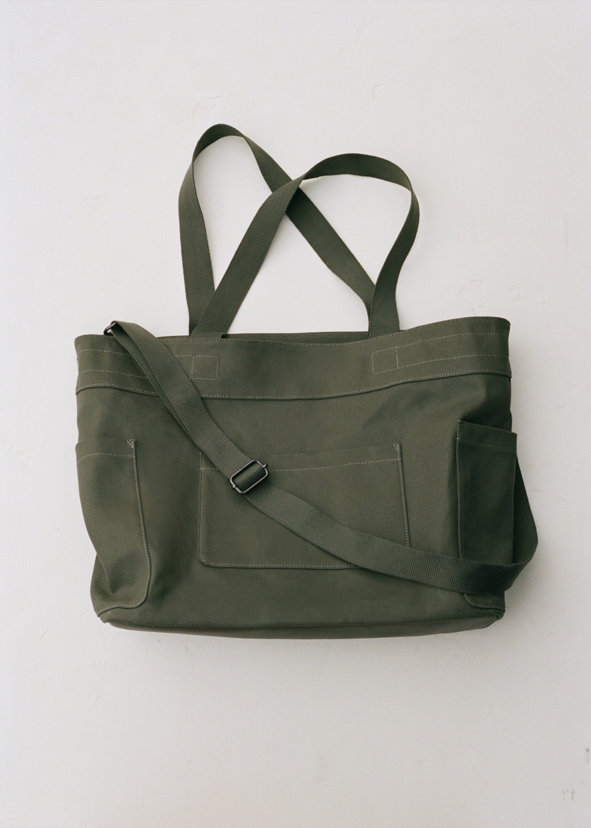 Cotton tote bag with pockets - General plane, Khaki. Ref: 27095940-00.