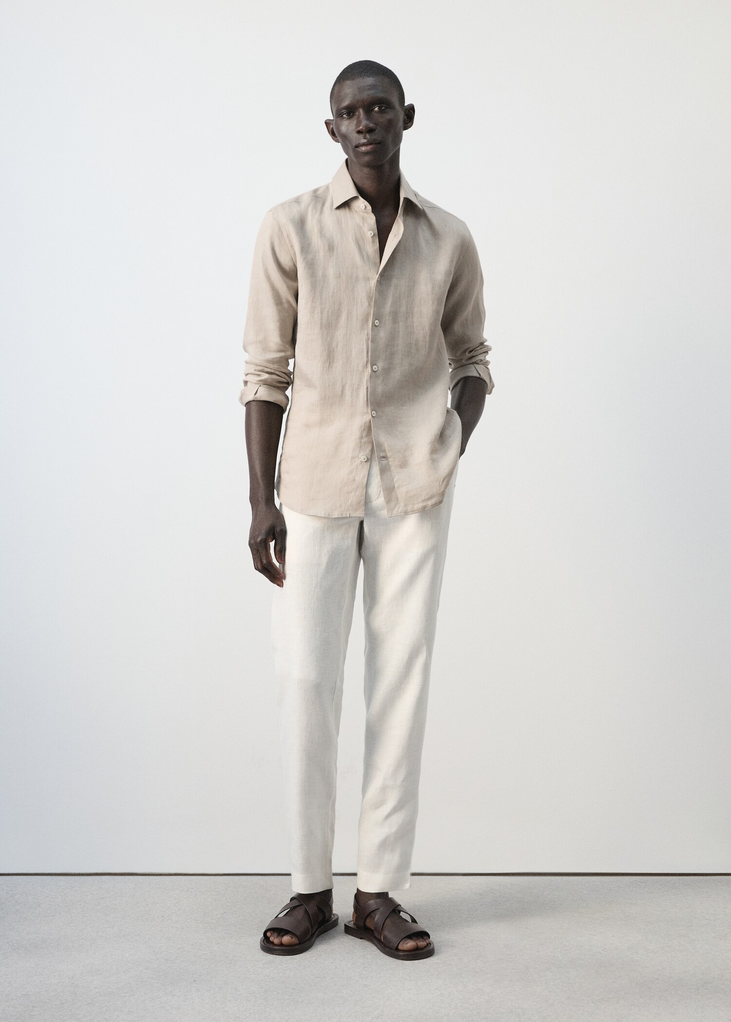 100% linen slim-fit shirt - General plane