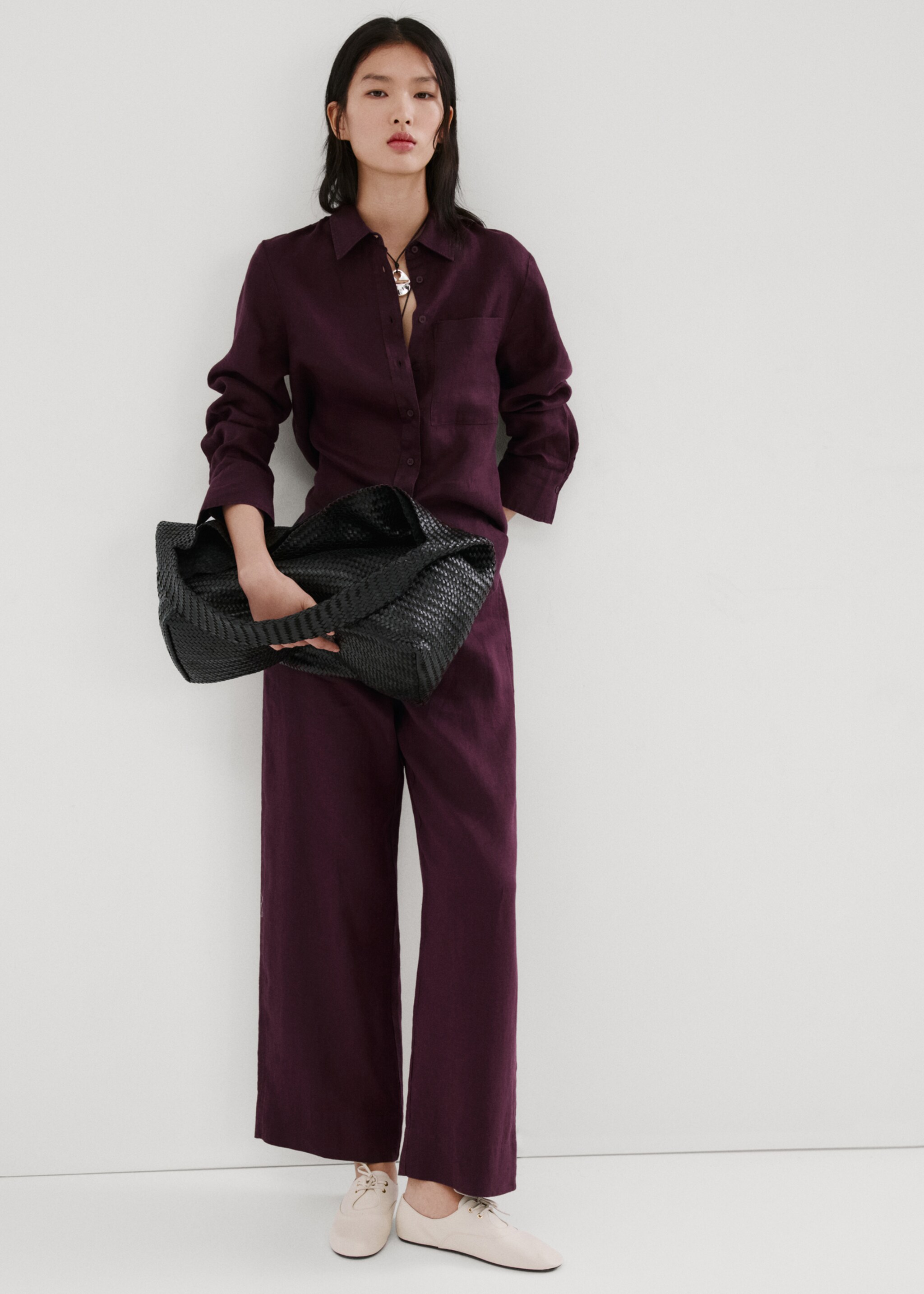 Pocket linen shirt - General plane, Plum. Ref: 27096345-00.