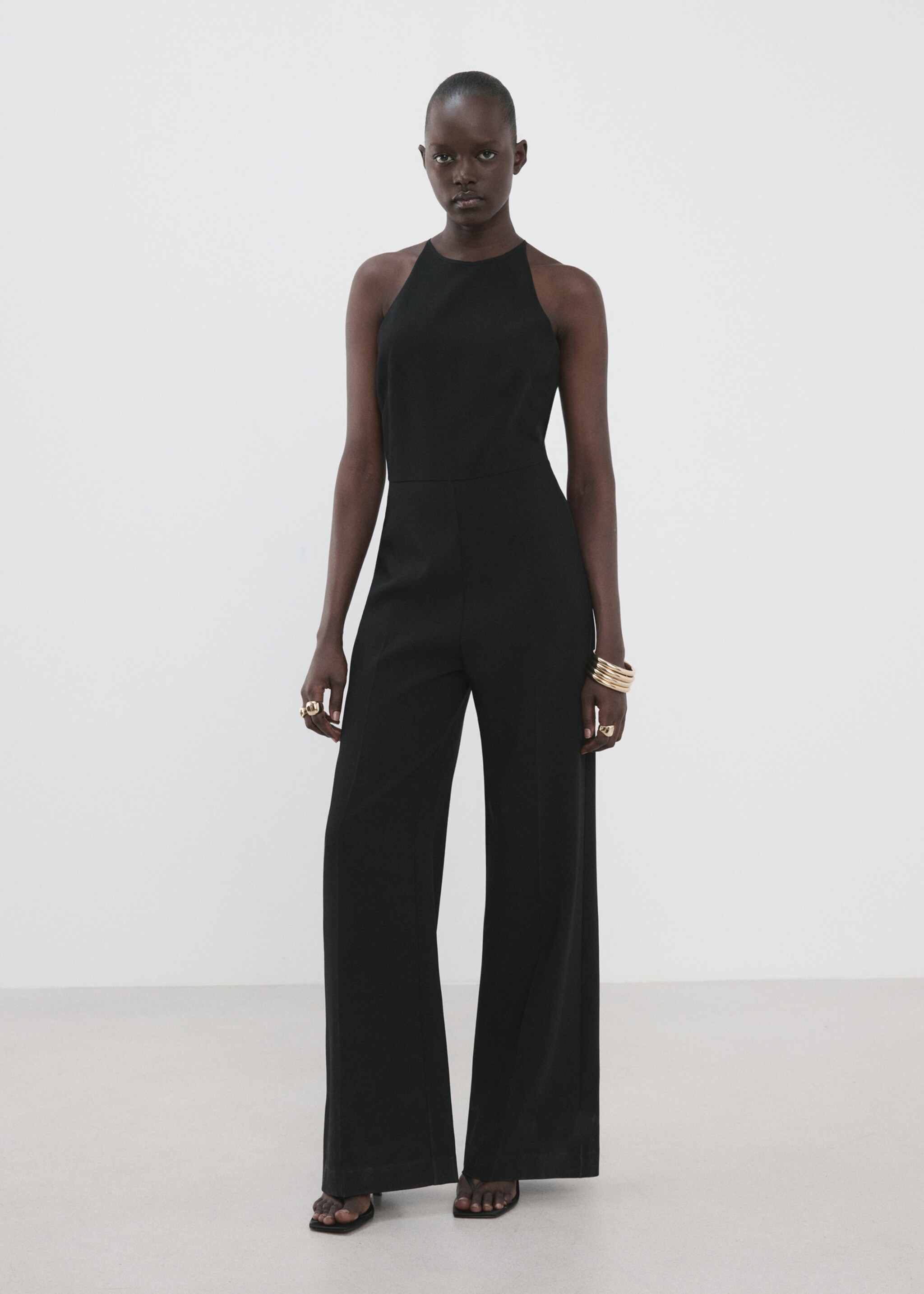 Open back halter jumpsuit - General plane, Black. Ref: 27096359-00.