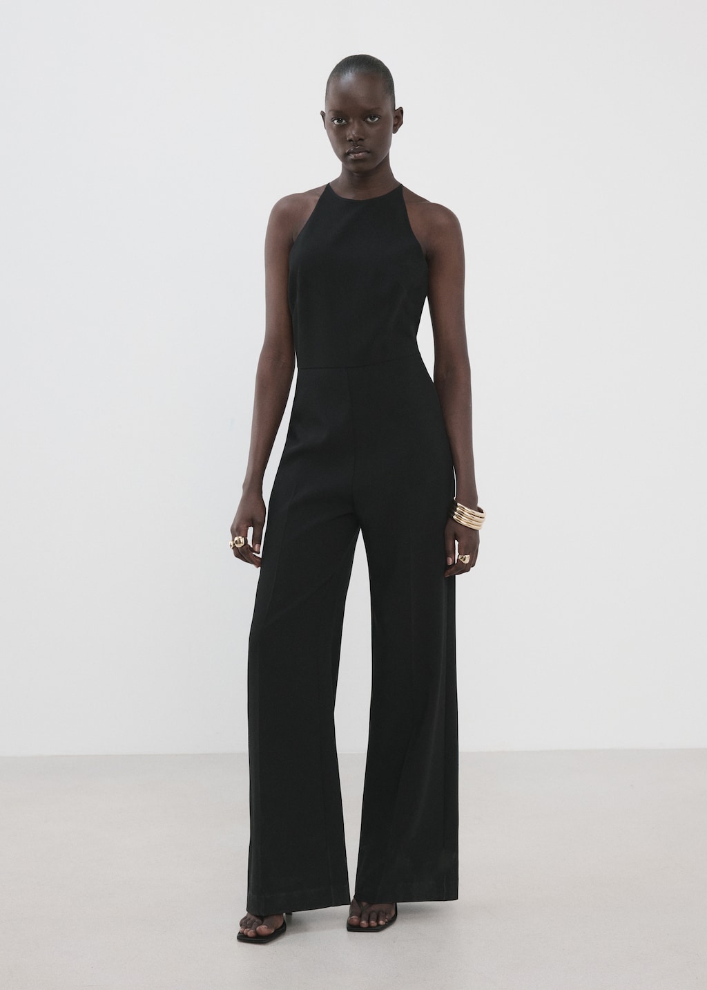 Open back halter jumpsuit
