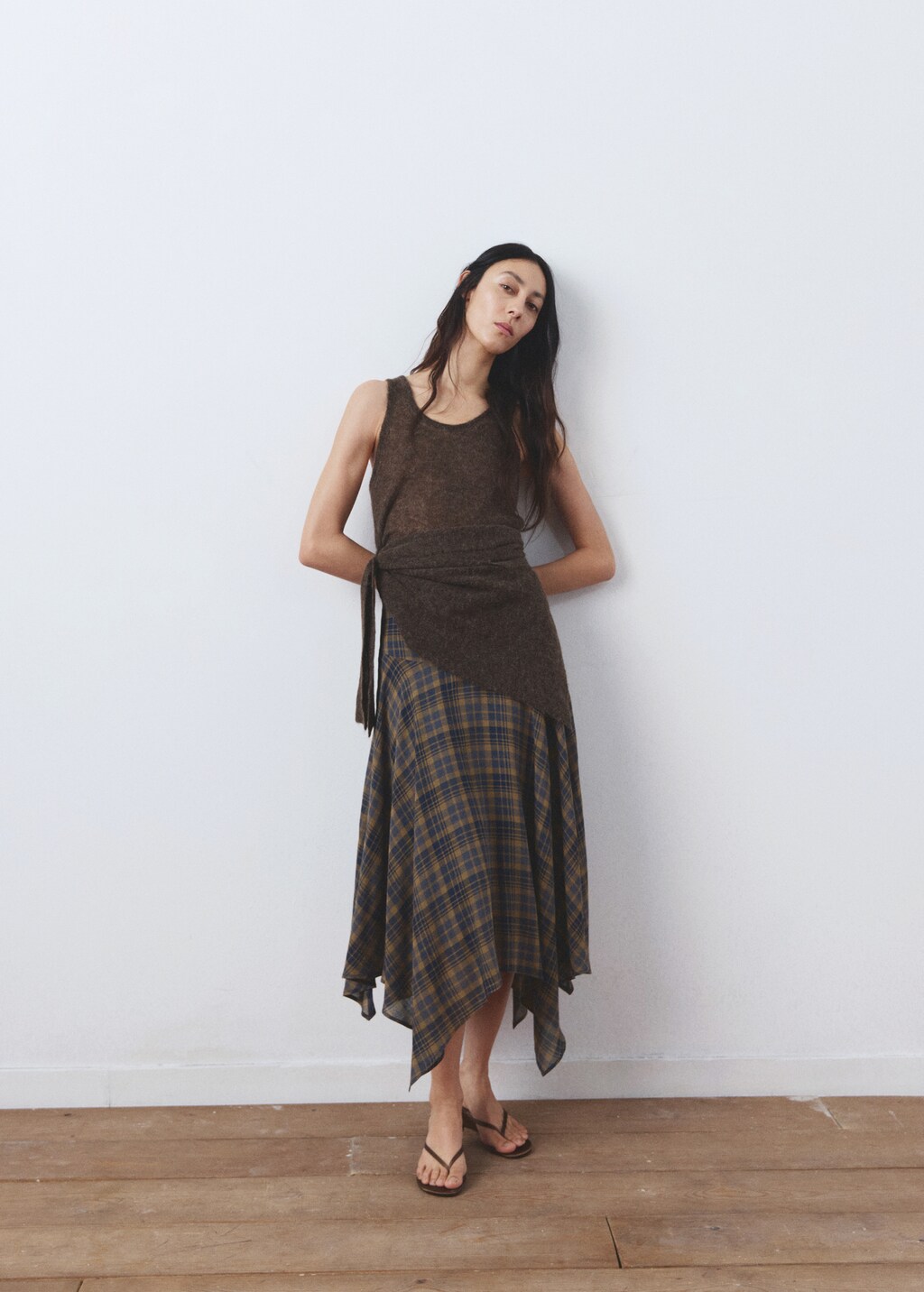 Checked asymmetric skirt