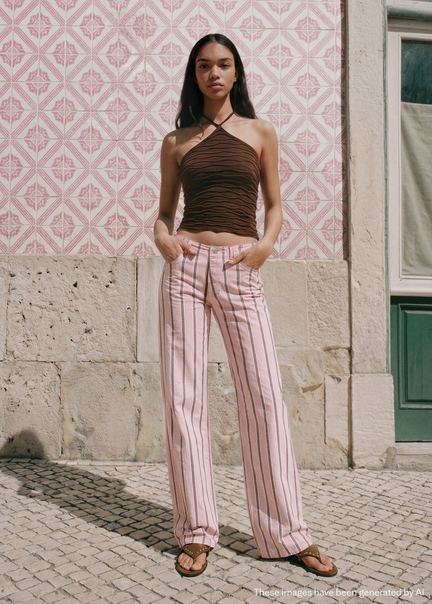 Low-rise striped print jeans - General plane