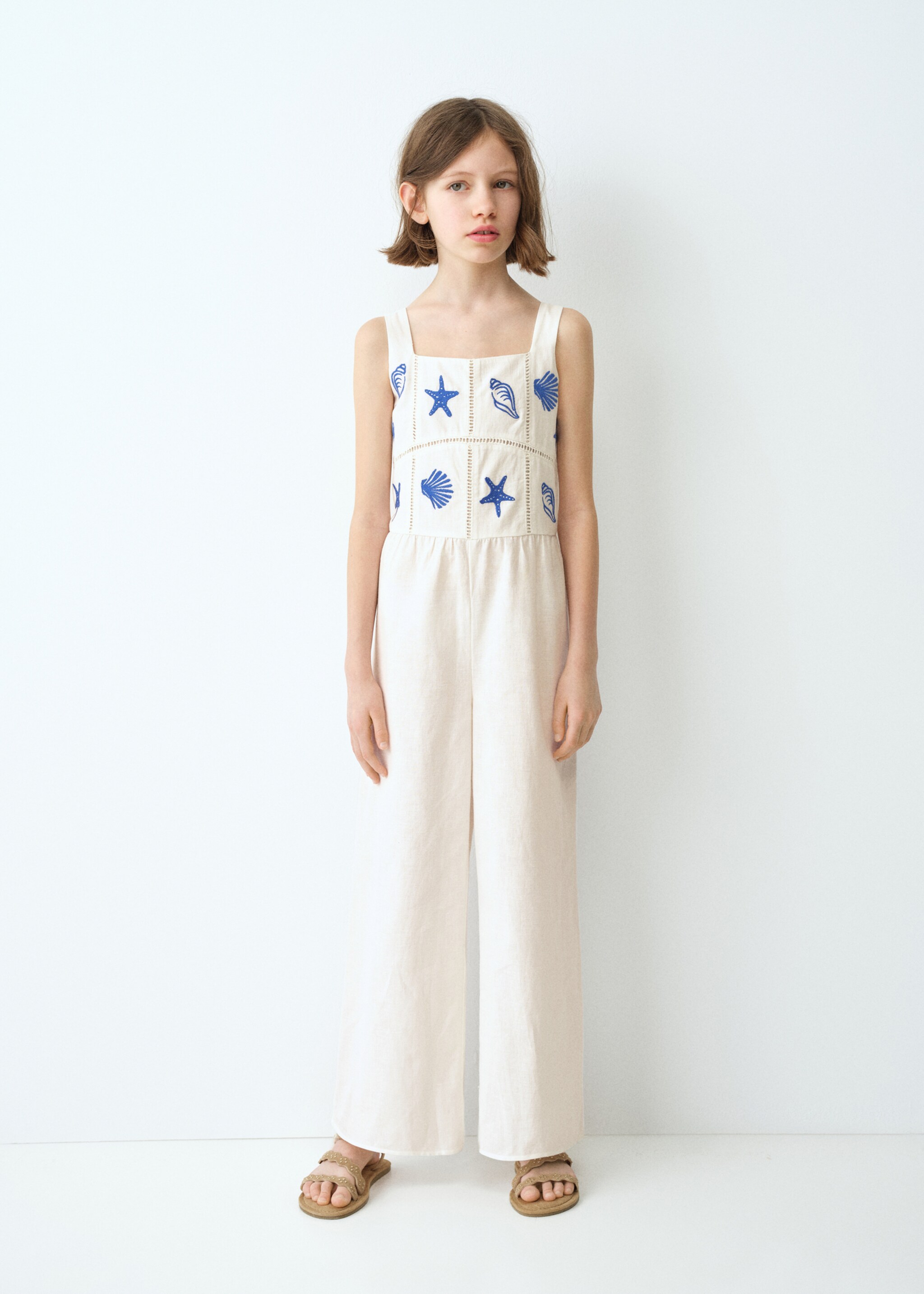 Long jumpsuit with embroidered details - General plane, White. Ref: 27096738-00.